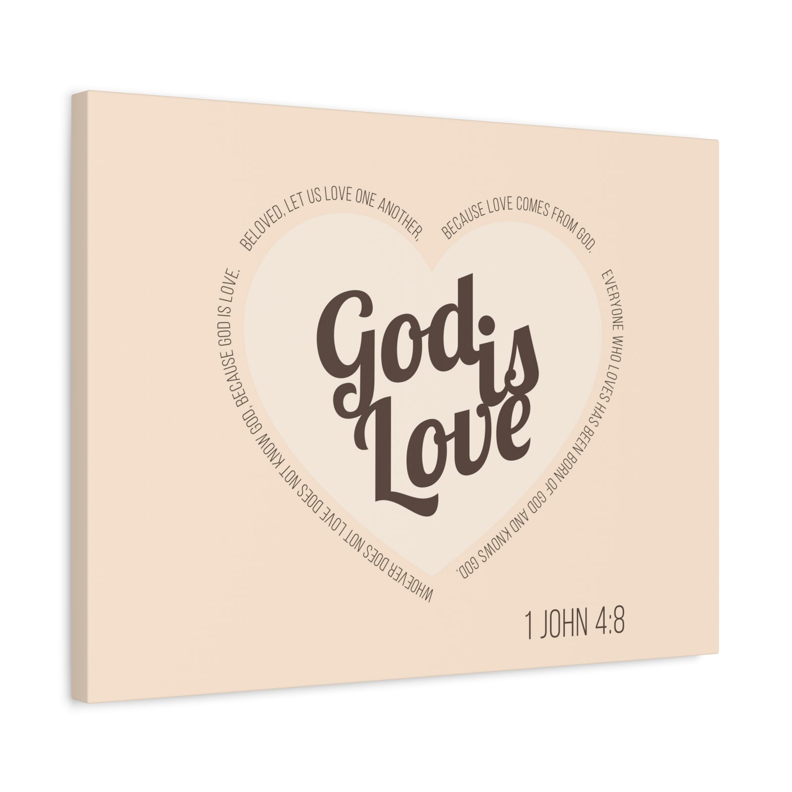 Scripture Canvas God Is Love 1 John 4:8 Light Brown Christian Wall Art Bible Verse Print Ready to Hang-Express Your Love Gifts