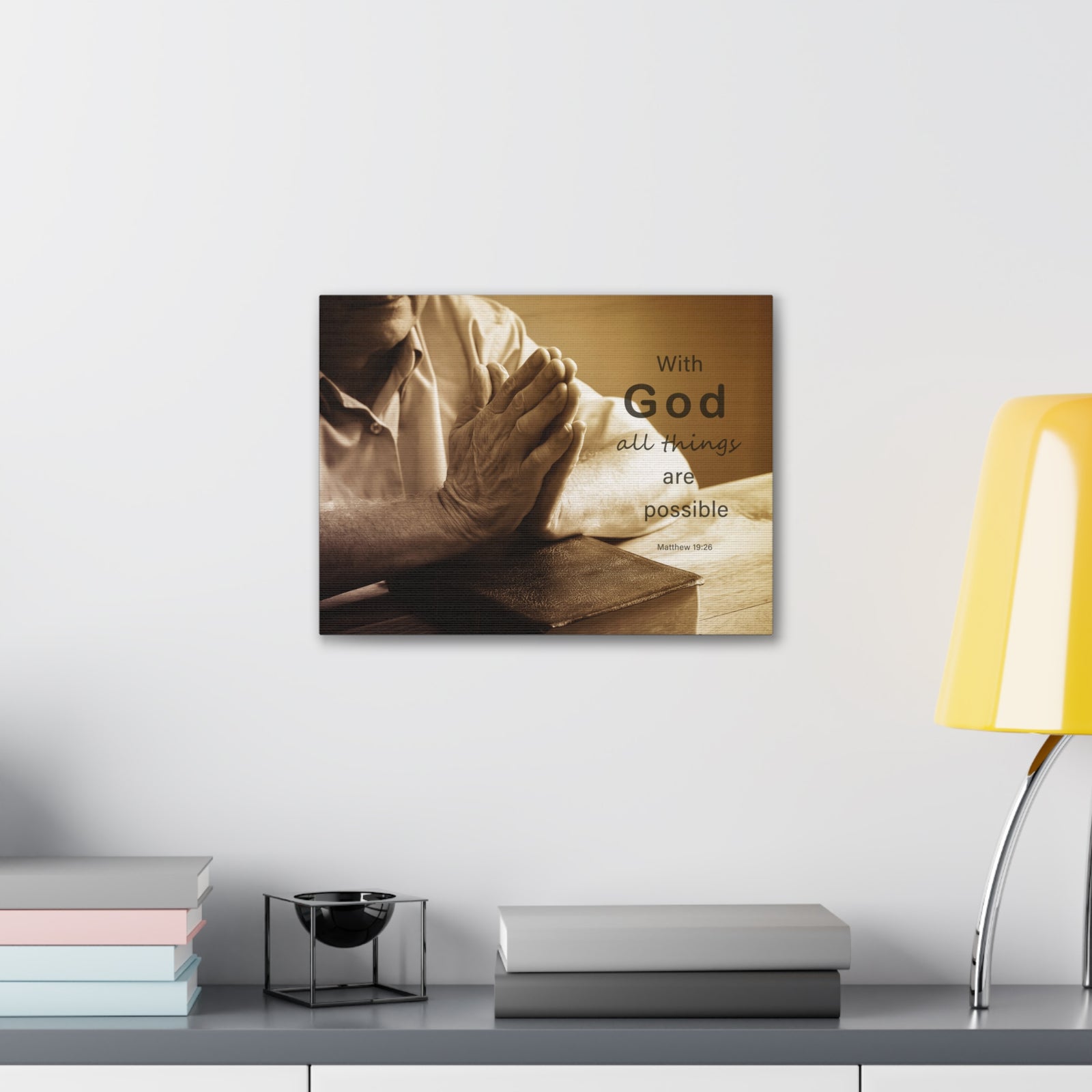 Scripture Walls With God Matthew 19:26 Praying Hands Bible Verse Canvas Christian Wall Art Ready to Hang-Express Your Love Gifts
