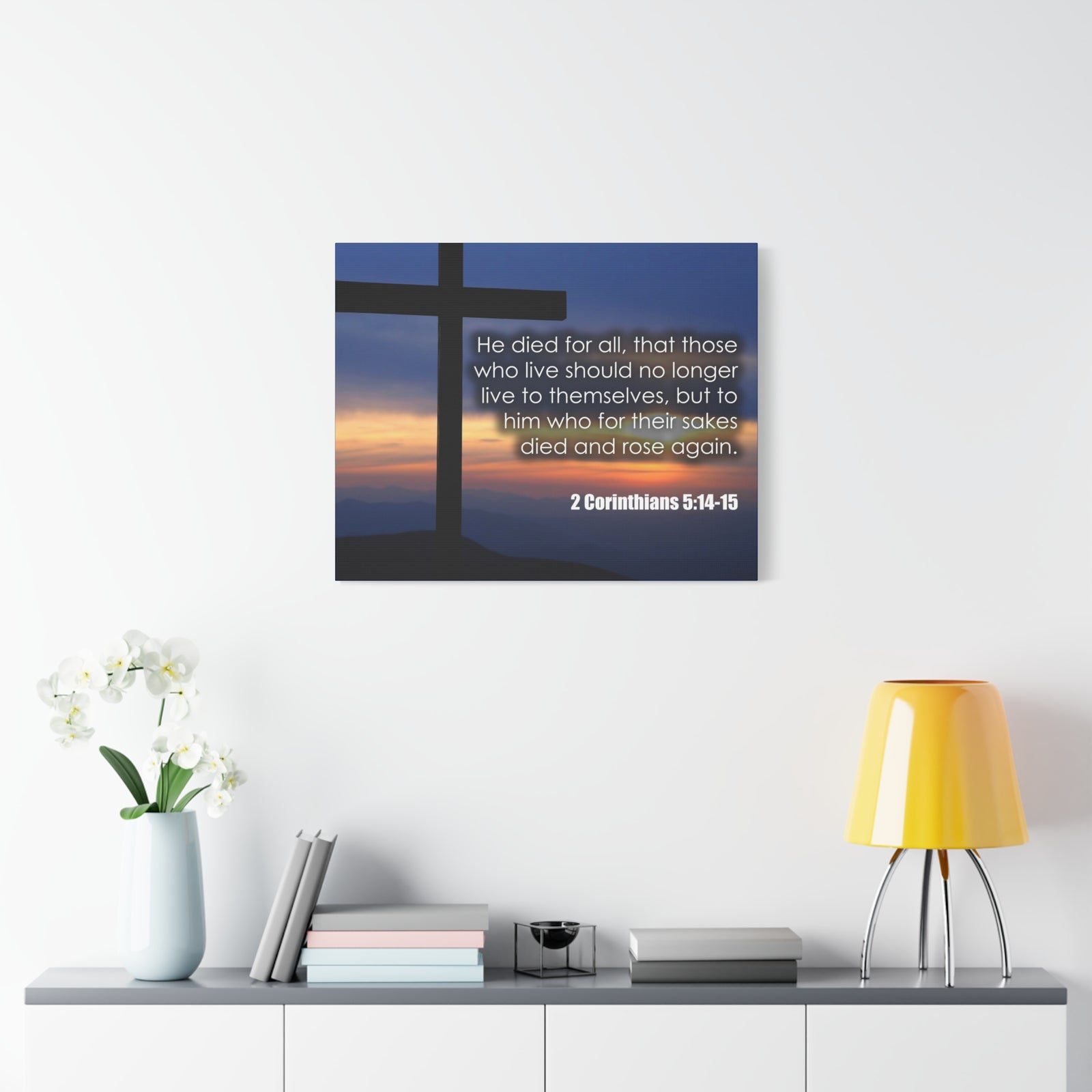 Bible Verse Canvas He Died For All 2 Corinthians 5:14-15 Christian Home Décor Wall Art Scripture Ready to Hang Faith Print-Express Your Love Gifts