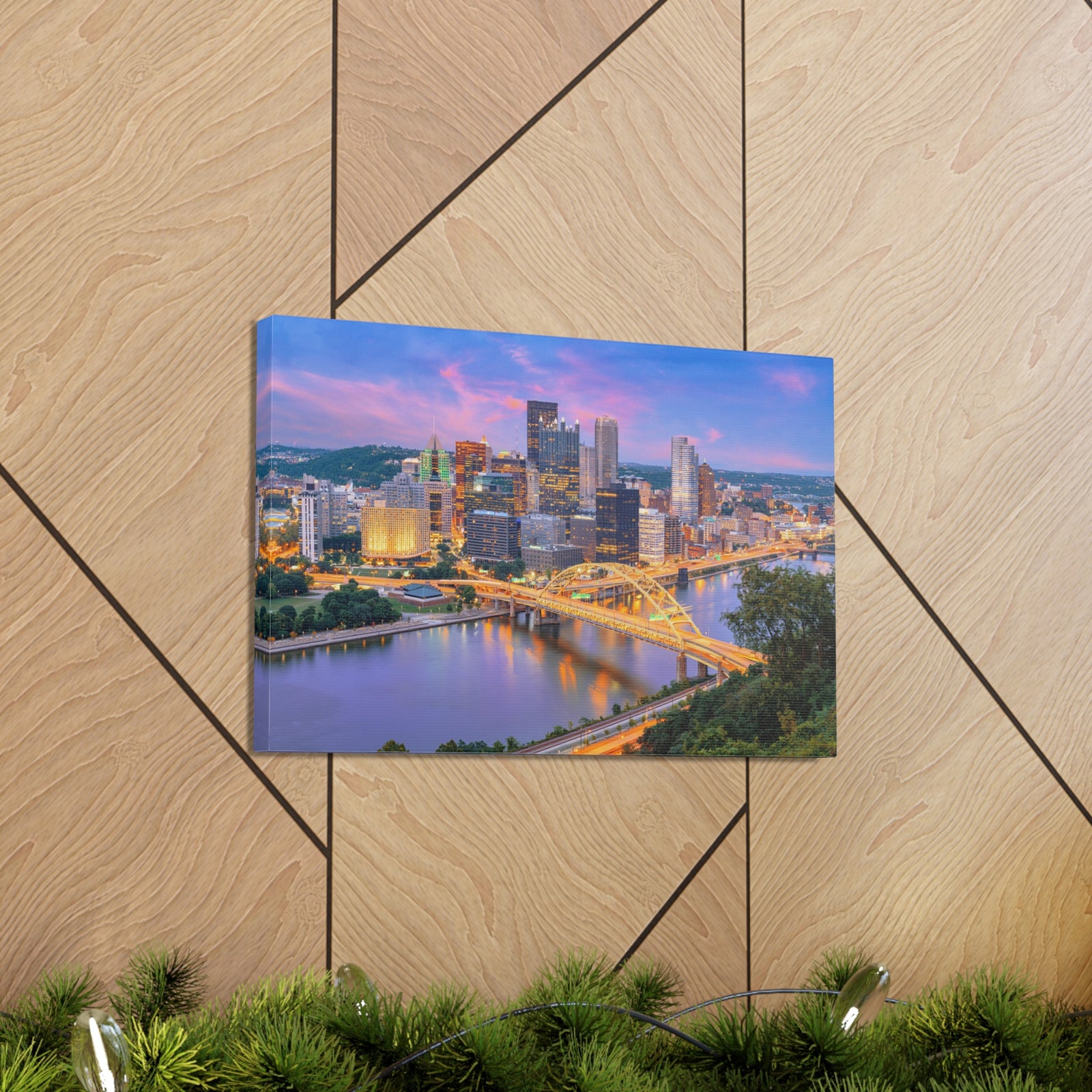 Pittsburgh Night Skyline Canvas Artwork High-Quality Breathtaking Stunning Cityscape for Home Decor Ready to Hang-Express Your Love Gifts