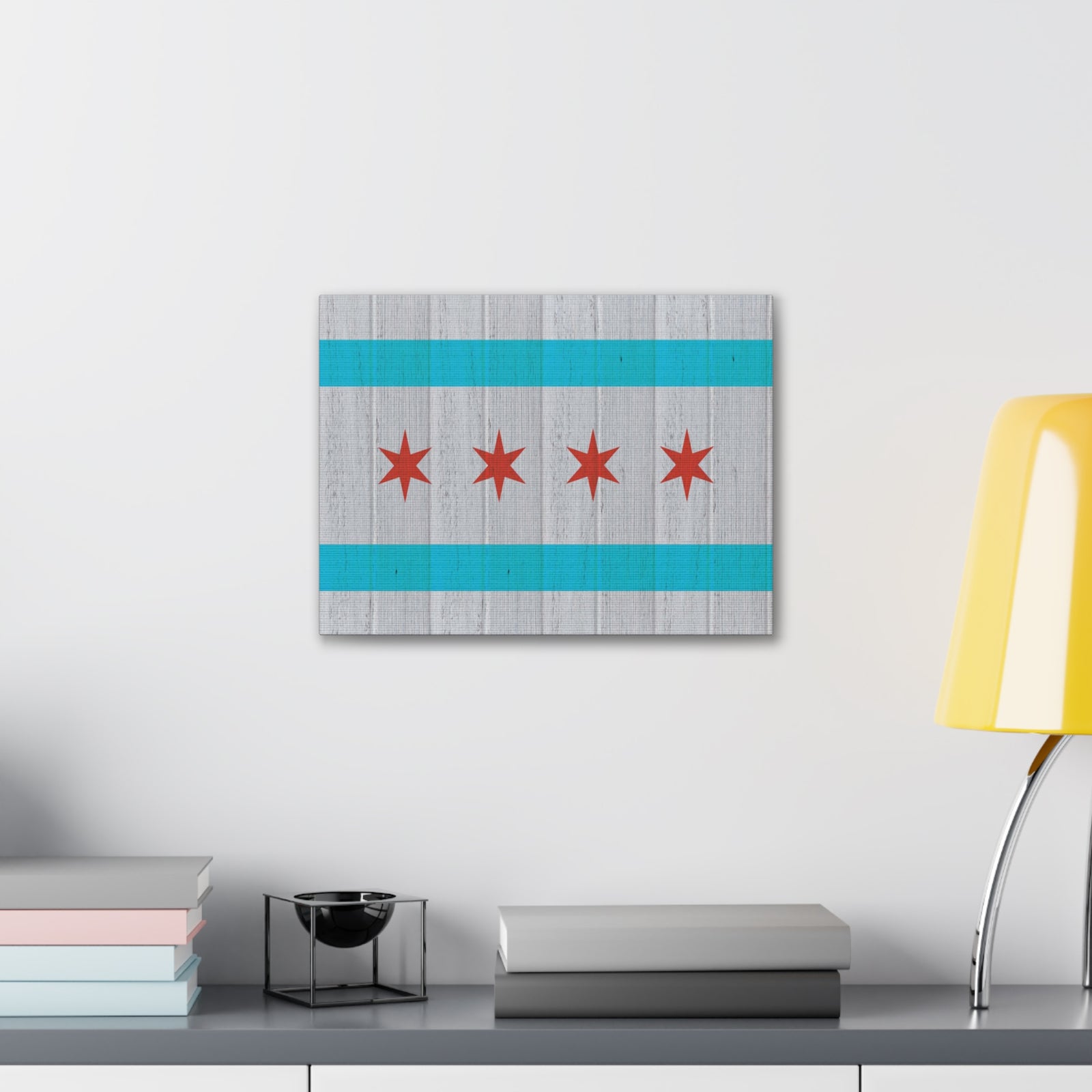 Chicago Flag Distressed Wood Look Canvas Wall Art for Home Decor Ready-to-Hang-Express Your Love Gifts