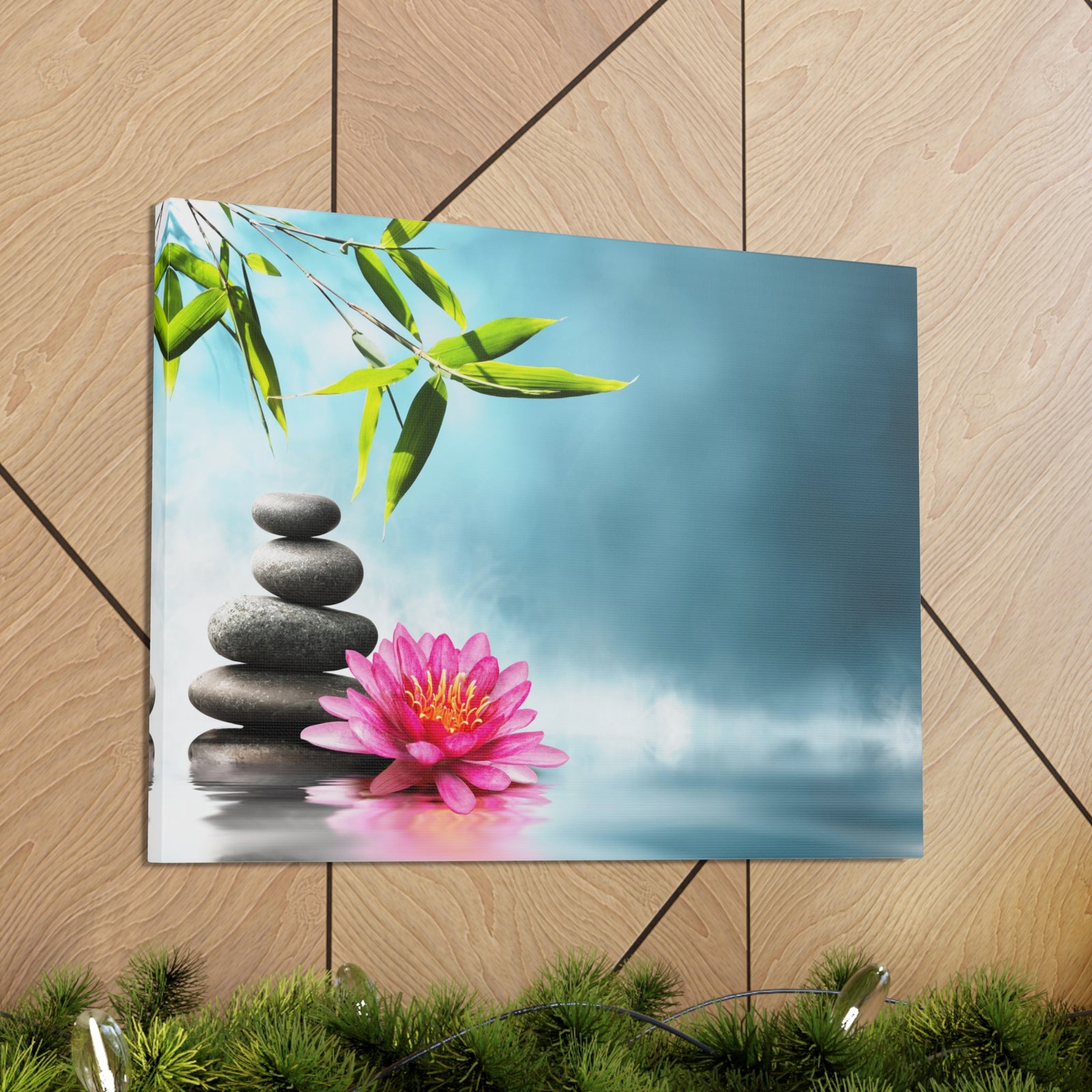 Waterlily with Stones Forest Floral Nature Photography Canvas Wall Art for Home Decor Ready-to-Hang-Express Your Love Gifts