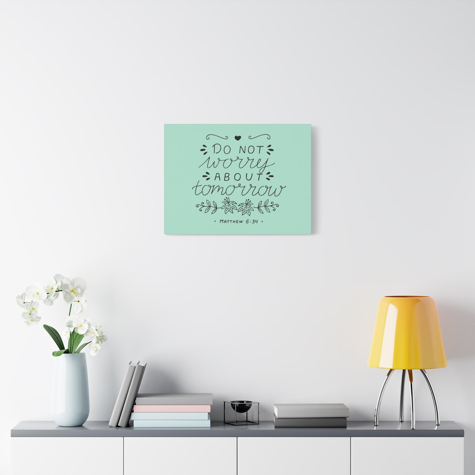 Scripture Canvas Tomorrow Teal Matthew 6:34 Christian Wall Art Bible Verse Print Ready to Hang-Express Your Love Gifts