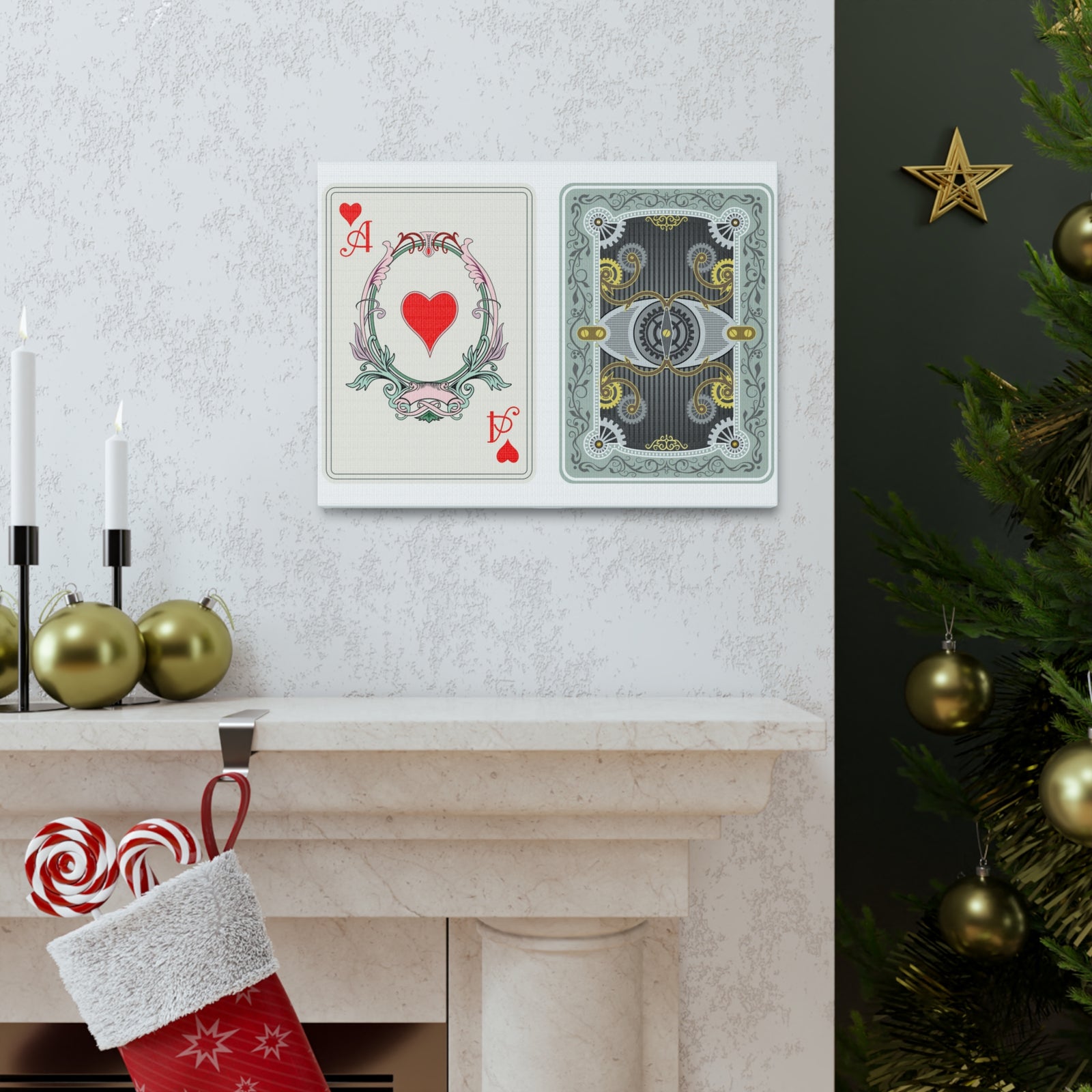 Steampunk Style Ace Of Hearts Playing Card Canvas Wall Art for Home Decor Ready-to-Hang-Express Your Love Gifts
