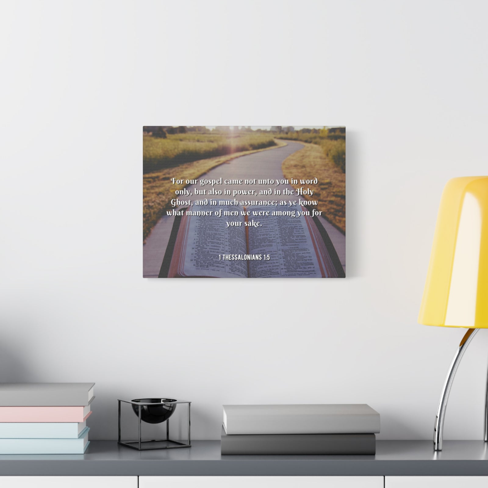 Scripture Canvas Gospel Came 1 Thessalonians 1:5 Christian Wall Art Bible Verse Print Ready to Hang-Express Your Love Gifts