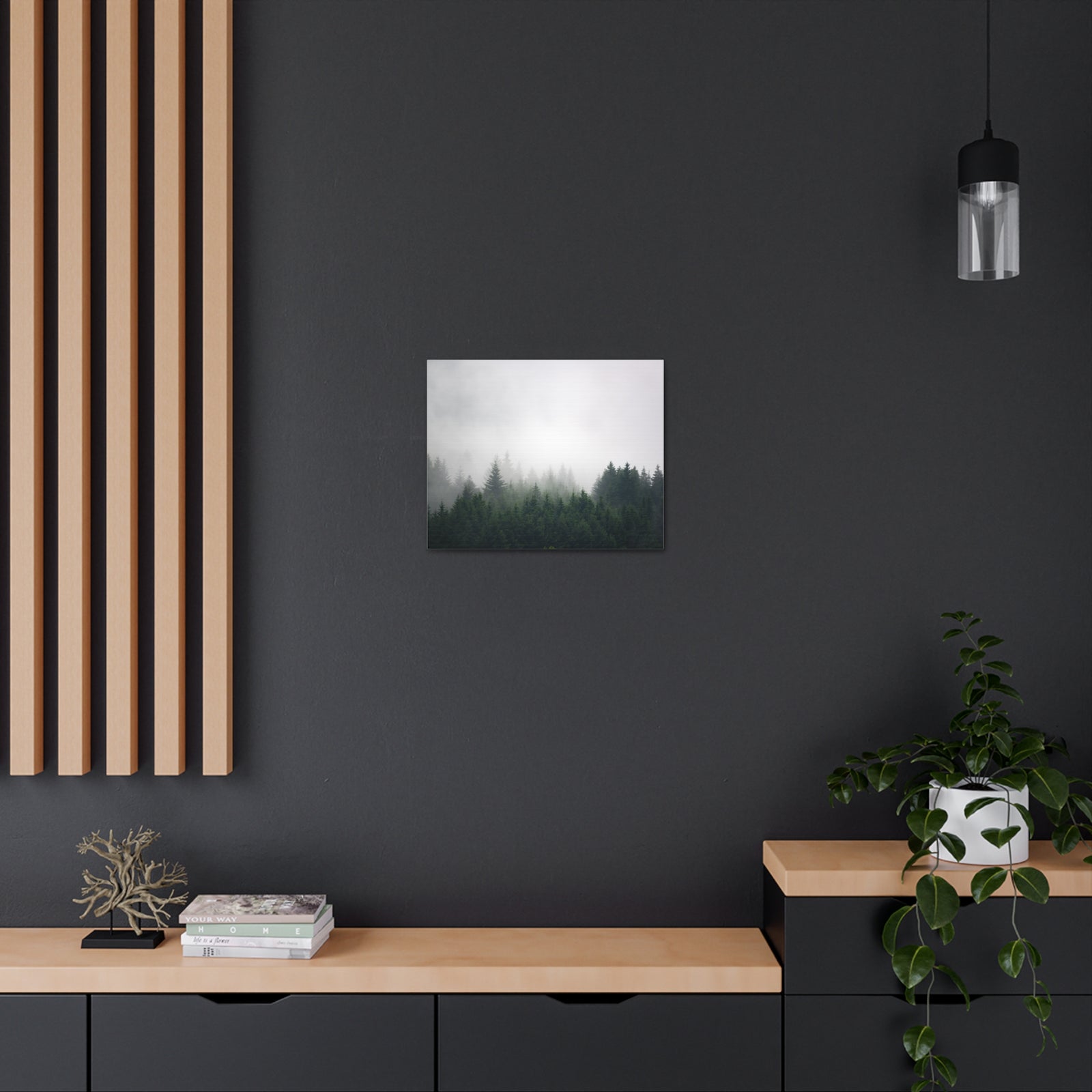 Foggy Dark Forest Nature Wilderness Photography Canvas Wall Art for Home Decor Ready-to-Hang-Express Your Love Gifts