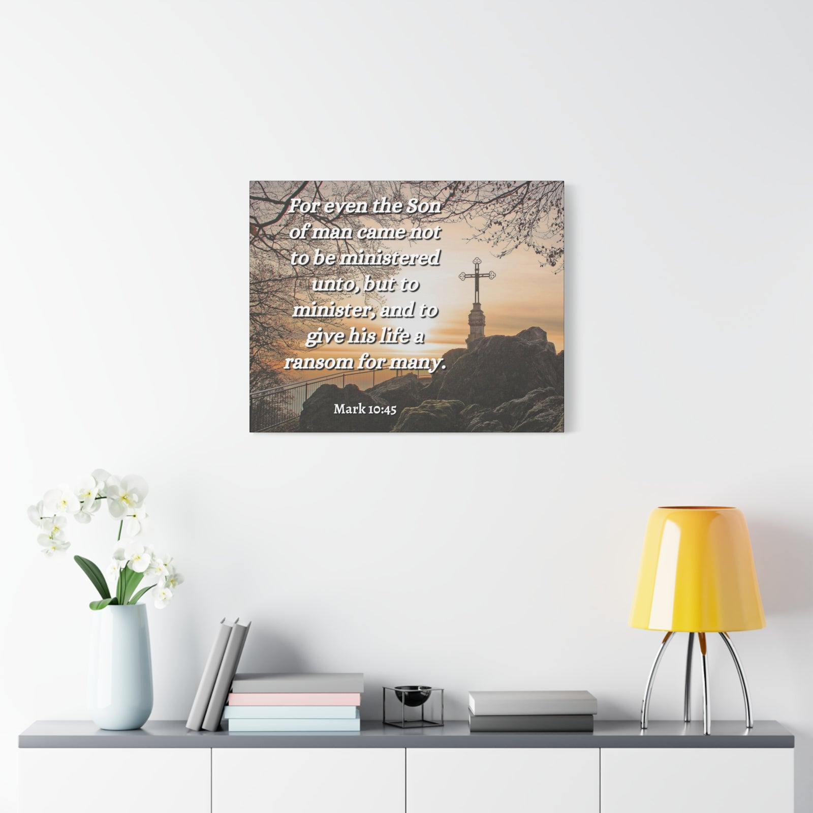 Scripture Canvas Son Of Man Mark 10:45 Christian Wall Art Bible Verse Print Ready to Hang-Express Your Love Gifts