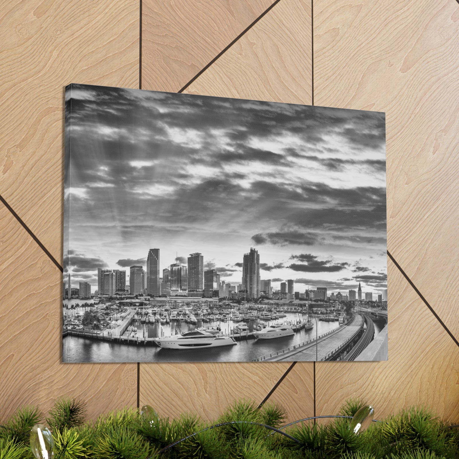 Miami Black And White Skyline Canvas Artwork High-Quality Breathtaking Stunning Cityscape for Home Decor Ready to Hang-Express Your Love Gifts
