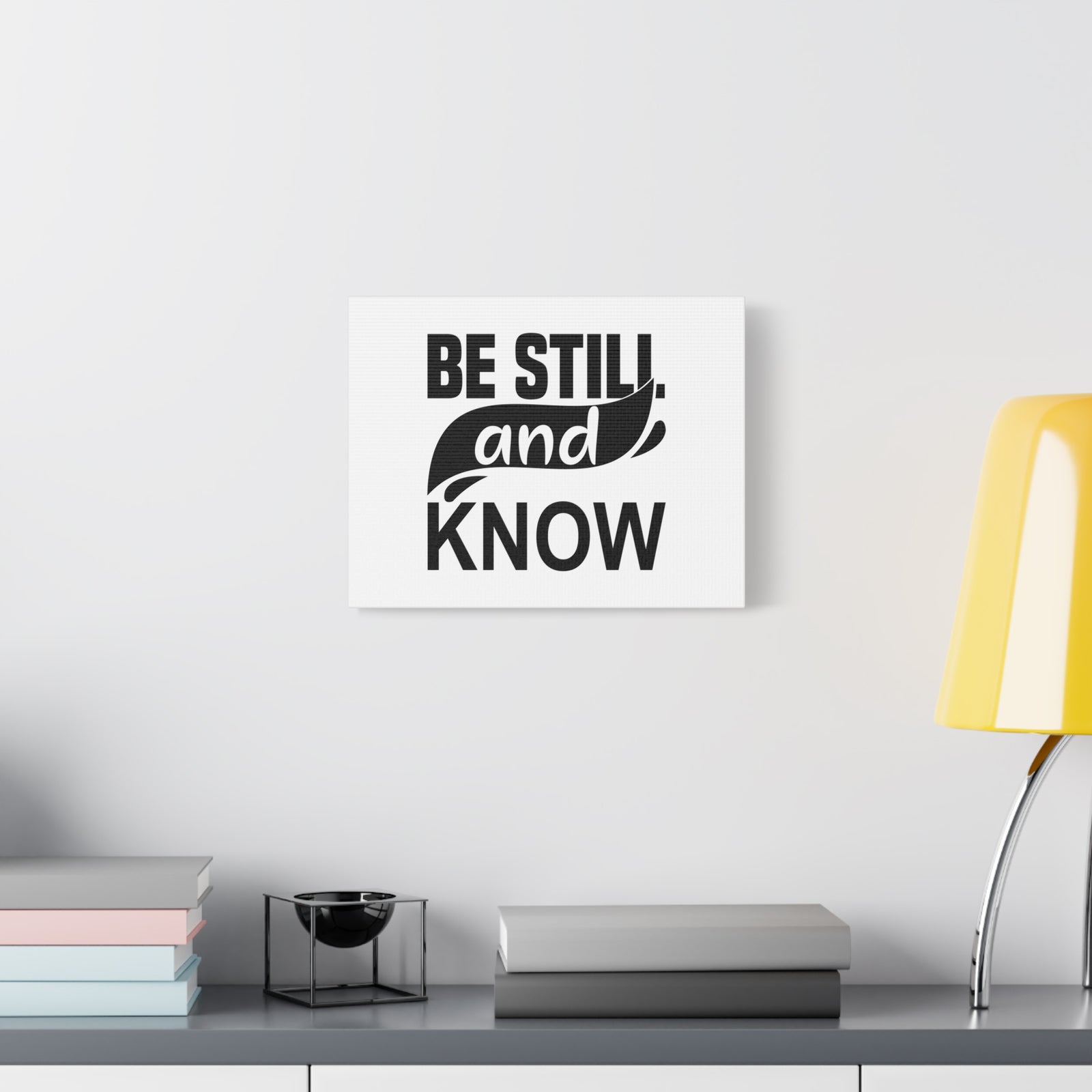 Scripture Canvas Be Still And Know Psalm 46:10 Swish Black Christian Wall Art Bible Verse Print Ready to Hang-Express Your Love Gifts