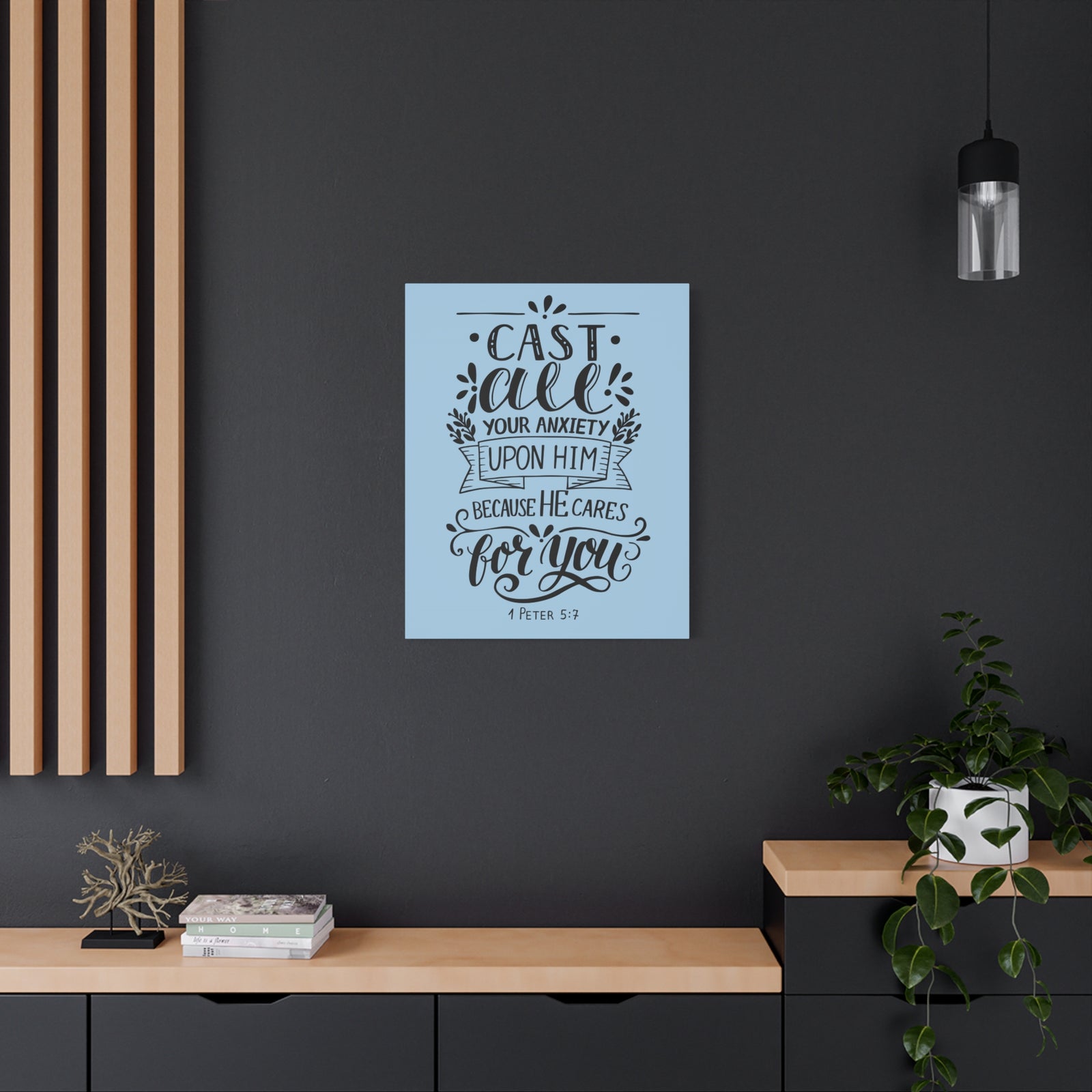 Scripture Canvas Cast All Your Anxiety 1 Peter 5:7 Christian Wall Art Bible Verse Print Ready To Hang-Express Your Love Gifts