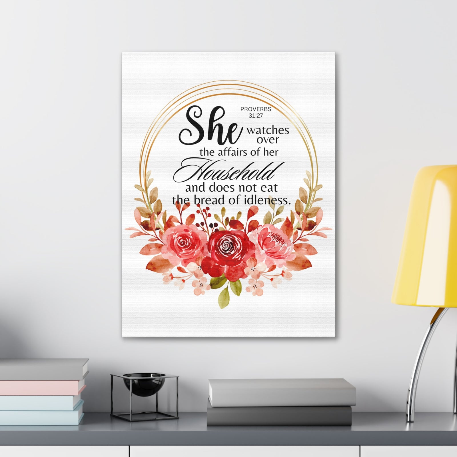 Scripture Walls Proverbs 31:27 She Watches Over Her Household Bible Verse Canvas Christian Wall Art Ready to Hang Unframed-Express Your Love Gifts
