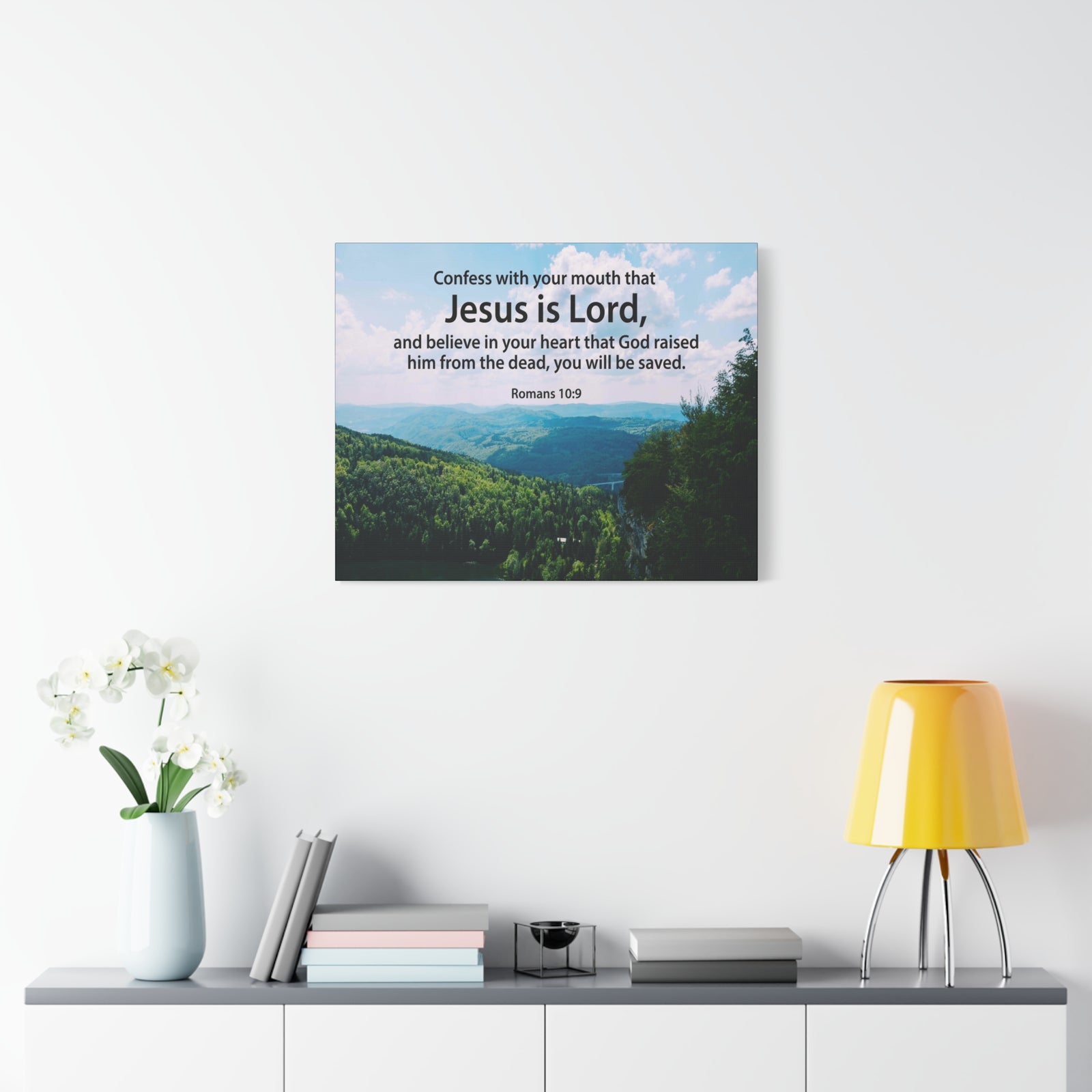 Scripture Canvas Jesus is Lord Romans 10:9 Christian Wall Art Bible Verse Print Ready to Hang-Express Your Love Gifts