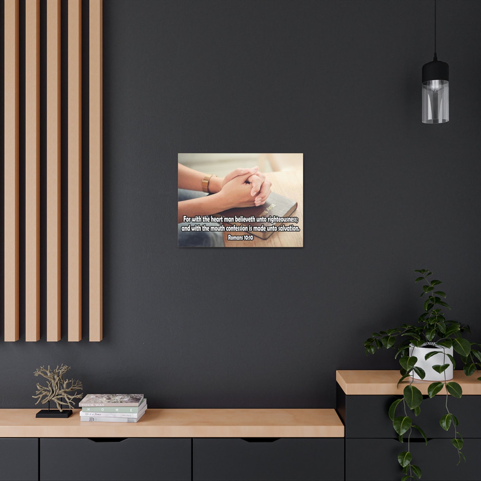 Bible Verse Canvas Convention is Unto Romans 10:10 Christian Home Décor Wall Art Scripture Ready to Hang Faith Print-Express Your Love Gifts