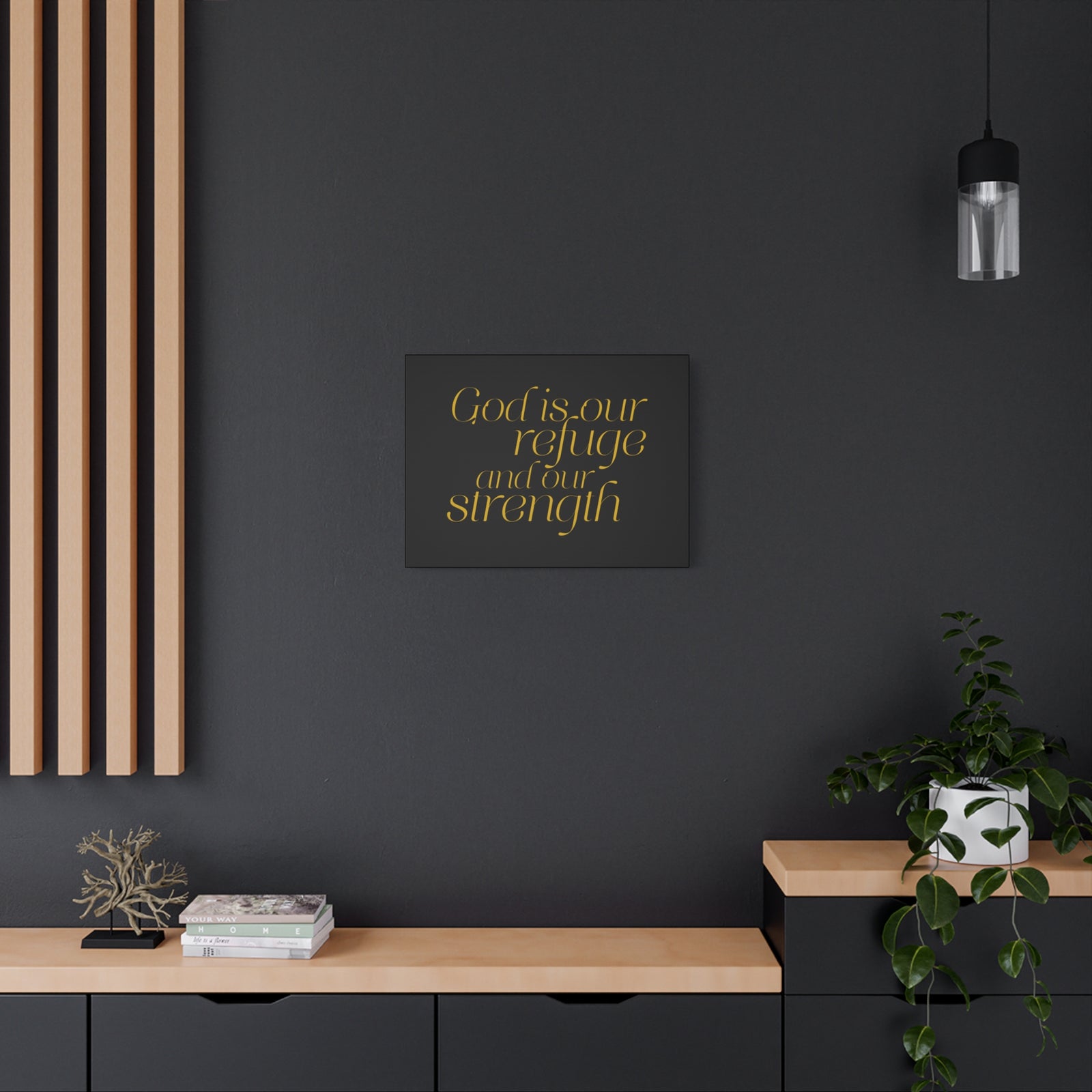 Scripture Walls Our Strength Black & Gold Psalm 46:1 Bible Verse Canvas Christian Wall Art Ready to Hang-Express Your Love Gifts