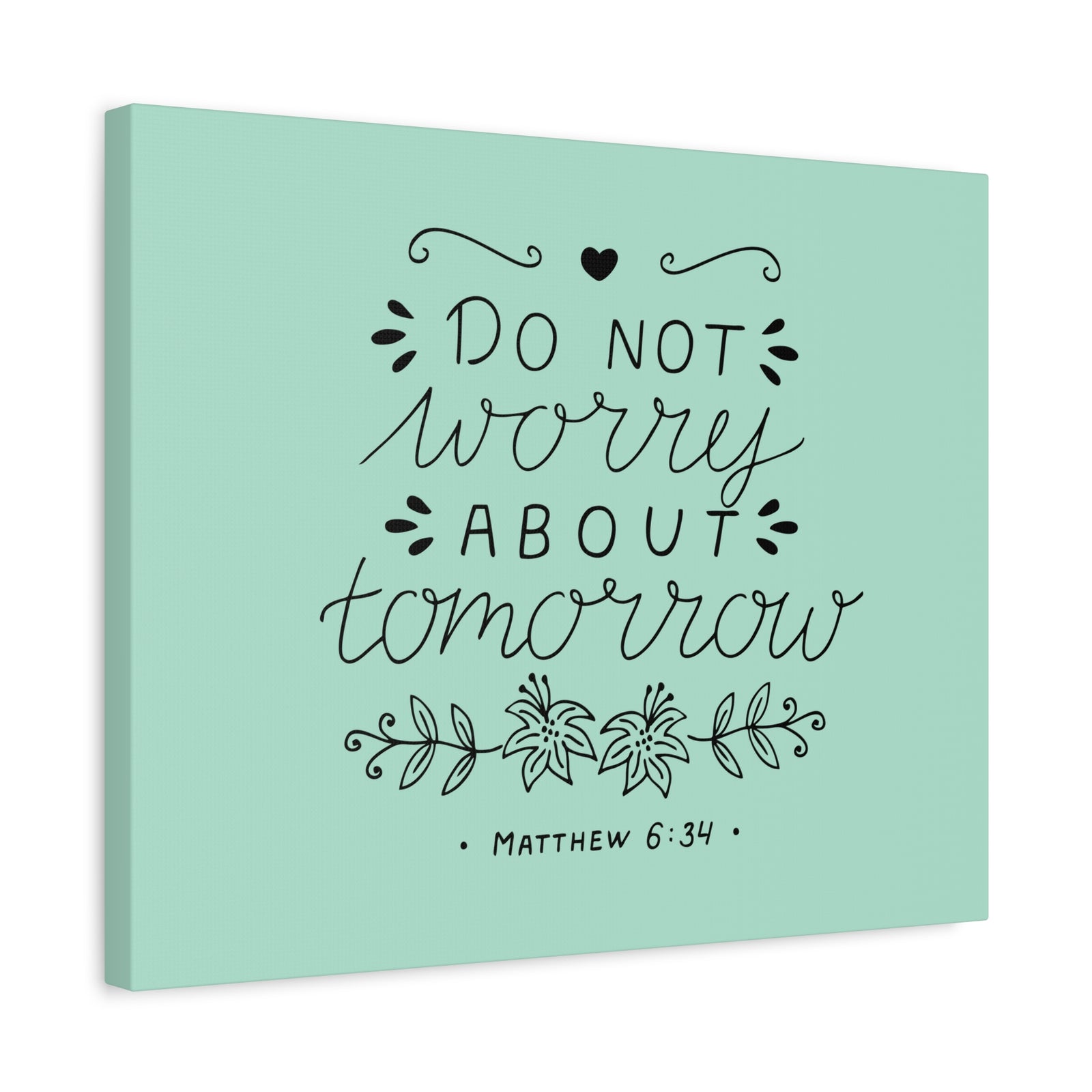 Scripture Canvas Tomorrow Teal Matthew 6:34 Christian Wall Art Bible Verse Print Ready to Hang-Express Your Love Gifts