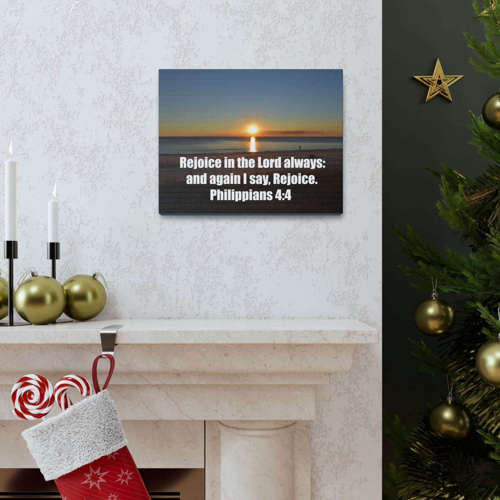 Scripture Walls Rejoice In The Lord Philippians 4:4 Sunset Bible Verse Canvas Christian Wall Art Ready to Hang-Express Your Love Gifts