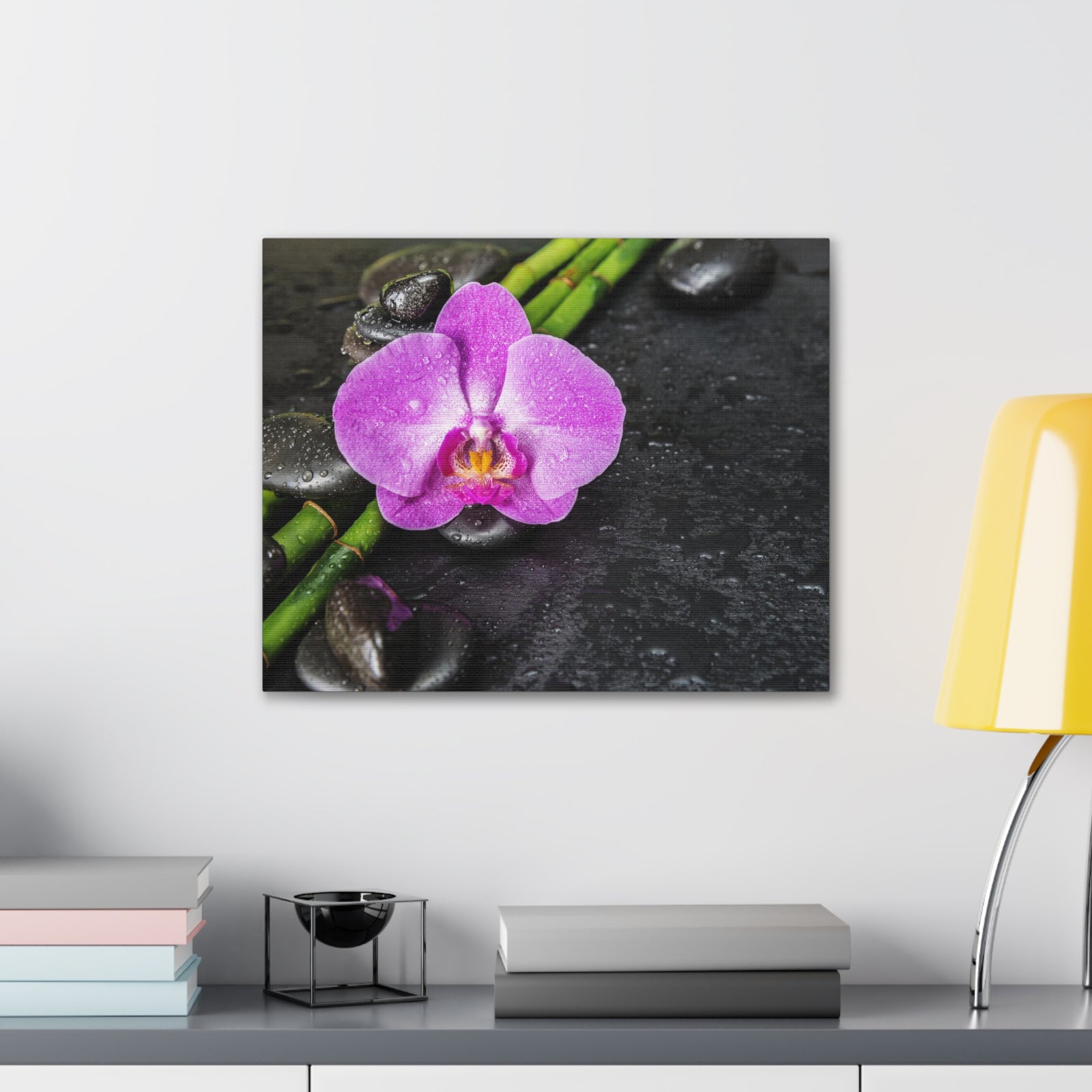 Pink Orchid and Stone Forest Floral Nature Photography Canvas Wall Art for Home Decor Ready-to-Hang-Express Your Love Gifts