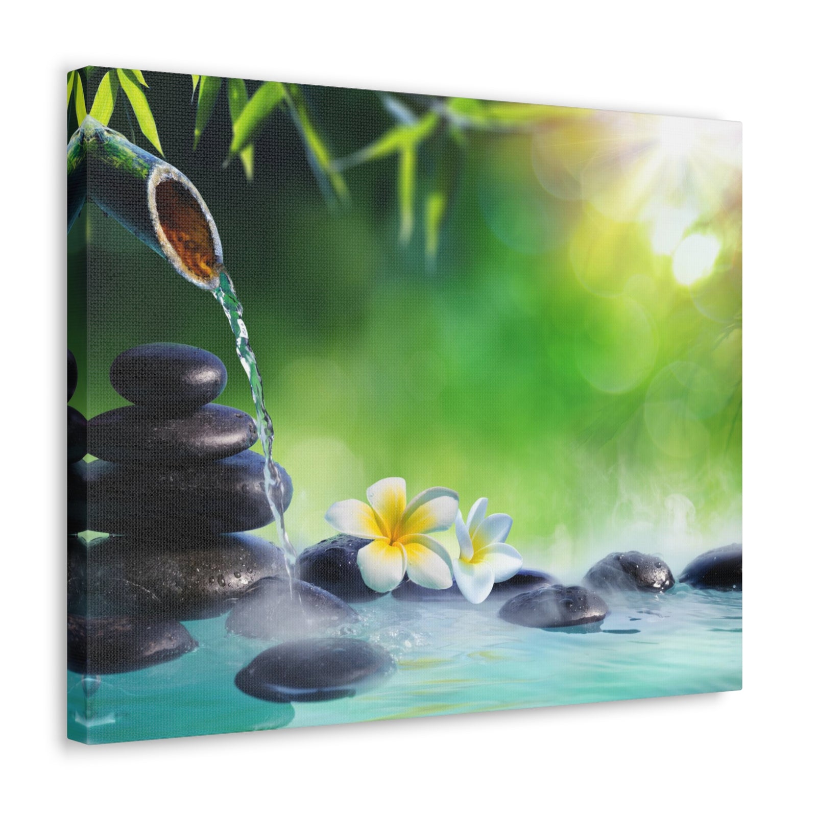 Plumeria Flowers in Fountain Forest Floral Nature Photography Canvas Wall Art for Home Decor Ready-to-Hang-Express Your Love Gifts