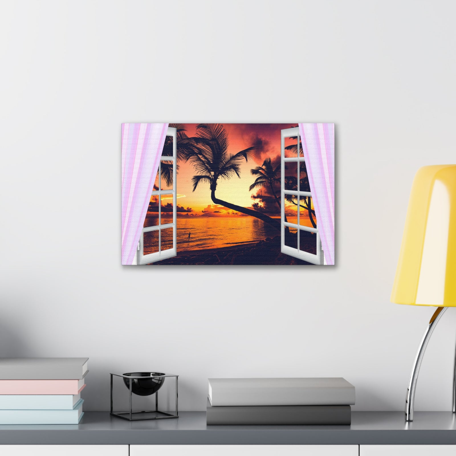 Window Open View Sea Sunset Sun In The Clouds Ocean Canvas Wall Art for Home Decor Ready-to-Hang-Express Your Love Gifts