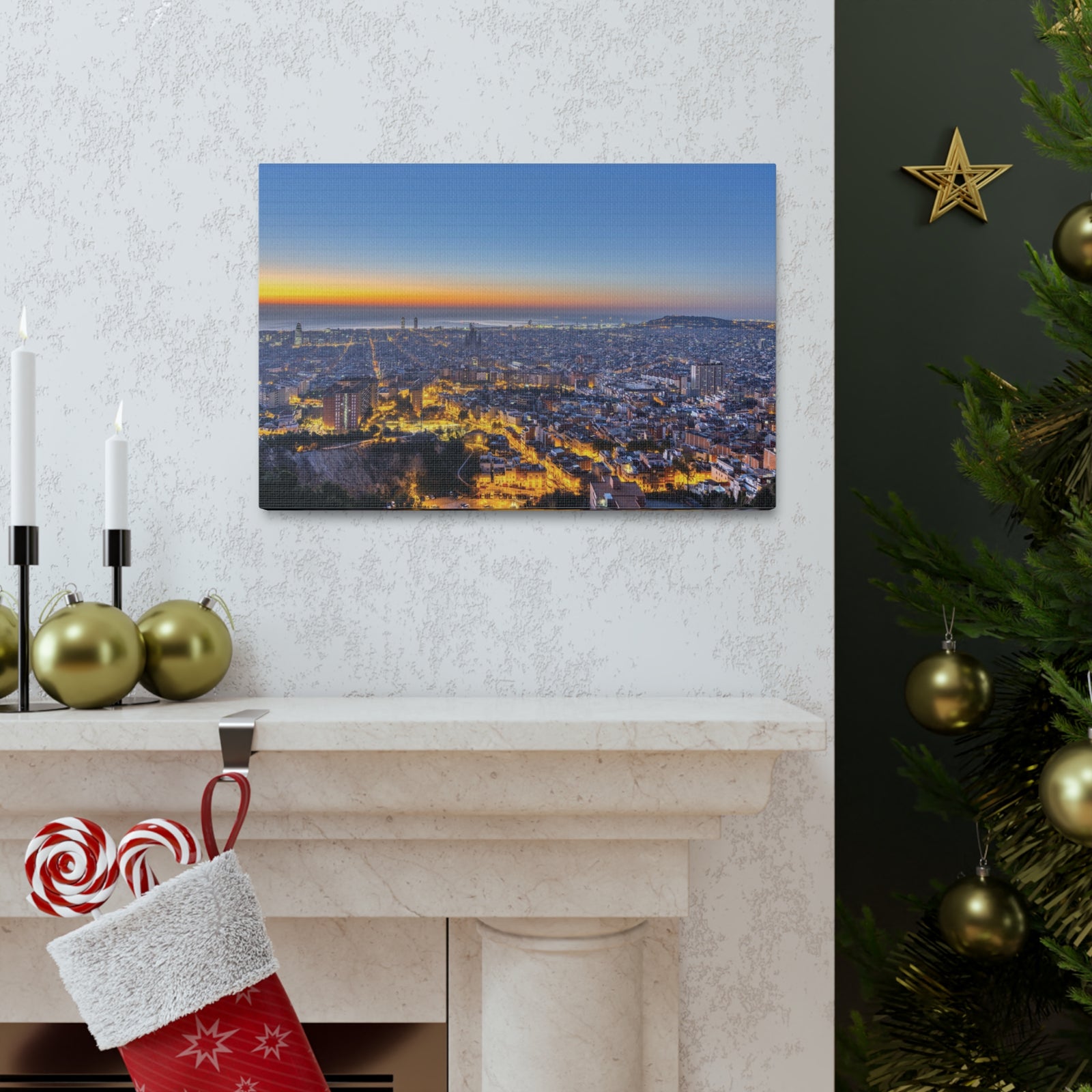 Barcelona Night Skyline Canvas Artwork High-Quality Breathtaking Stunning Cityscape for Home Decor Ready to Hang-Express Your Love Gifts