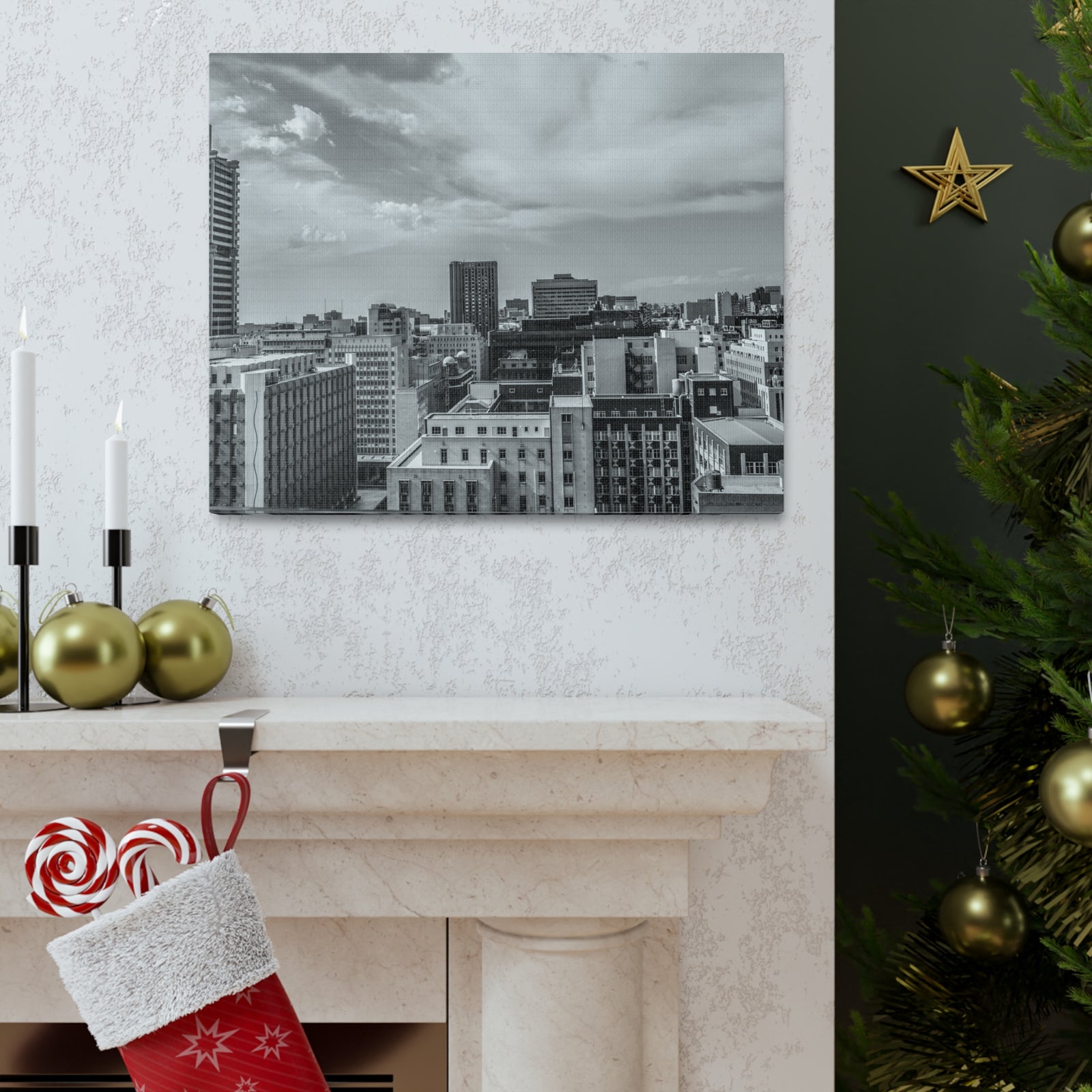 Johannesburg Black And White Skyline Canvas Artwork High-Quality Breathtaking Stunning Cityscape for Home Decor Ready to Hang-Express Your Love Gifts
