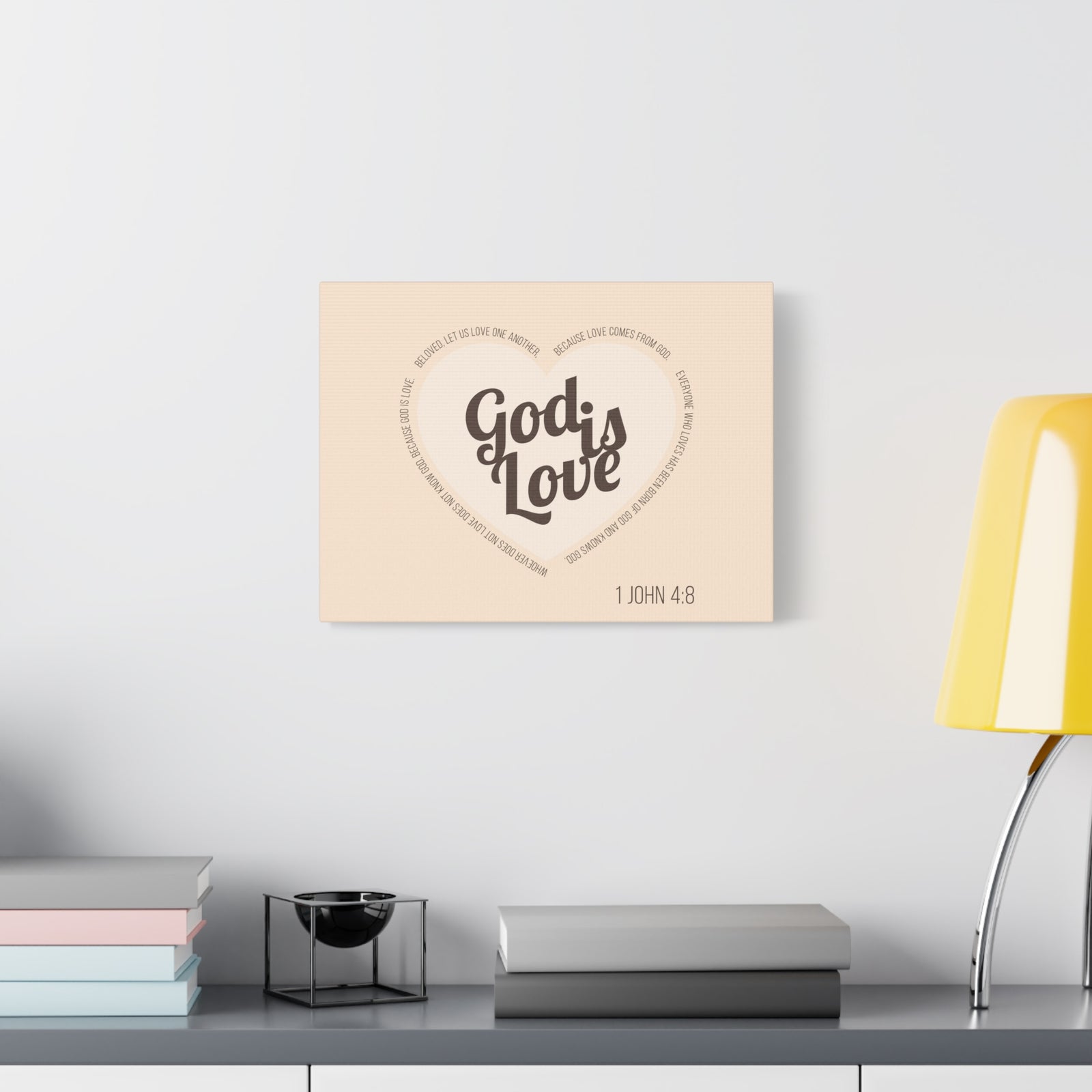 Scripture Canvas God Is Love 1 John 4:8 Light Brown Christian Wall Art Bible Verse Print Ready to Hang-Express Your Love Gifts