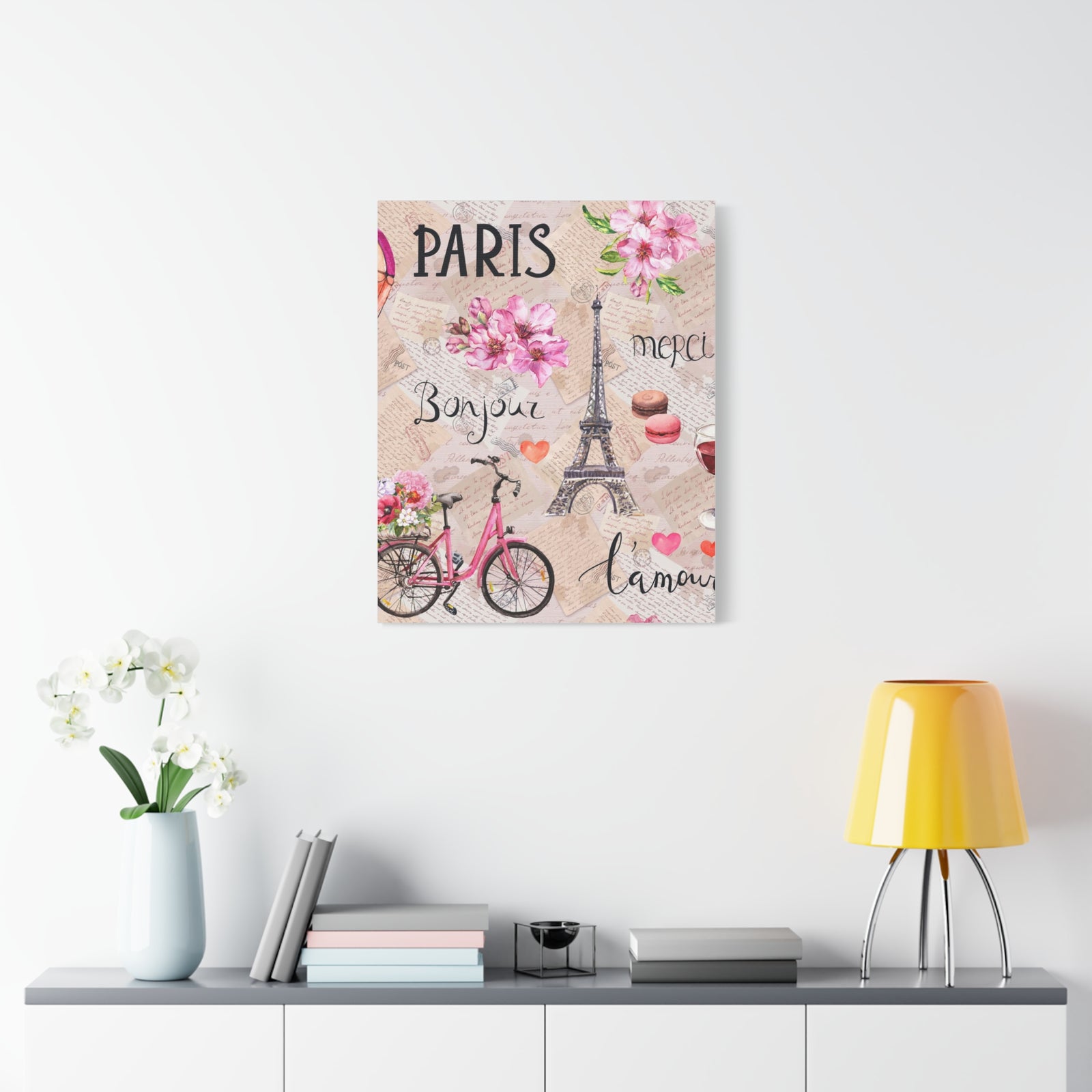 Eiffel Tower Pink Bike Paris Illustration France Canvas Artwork High-Quality Breathtaking French City for Home Decor Ready to Hang-Express Your Love Gifts