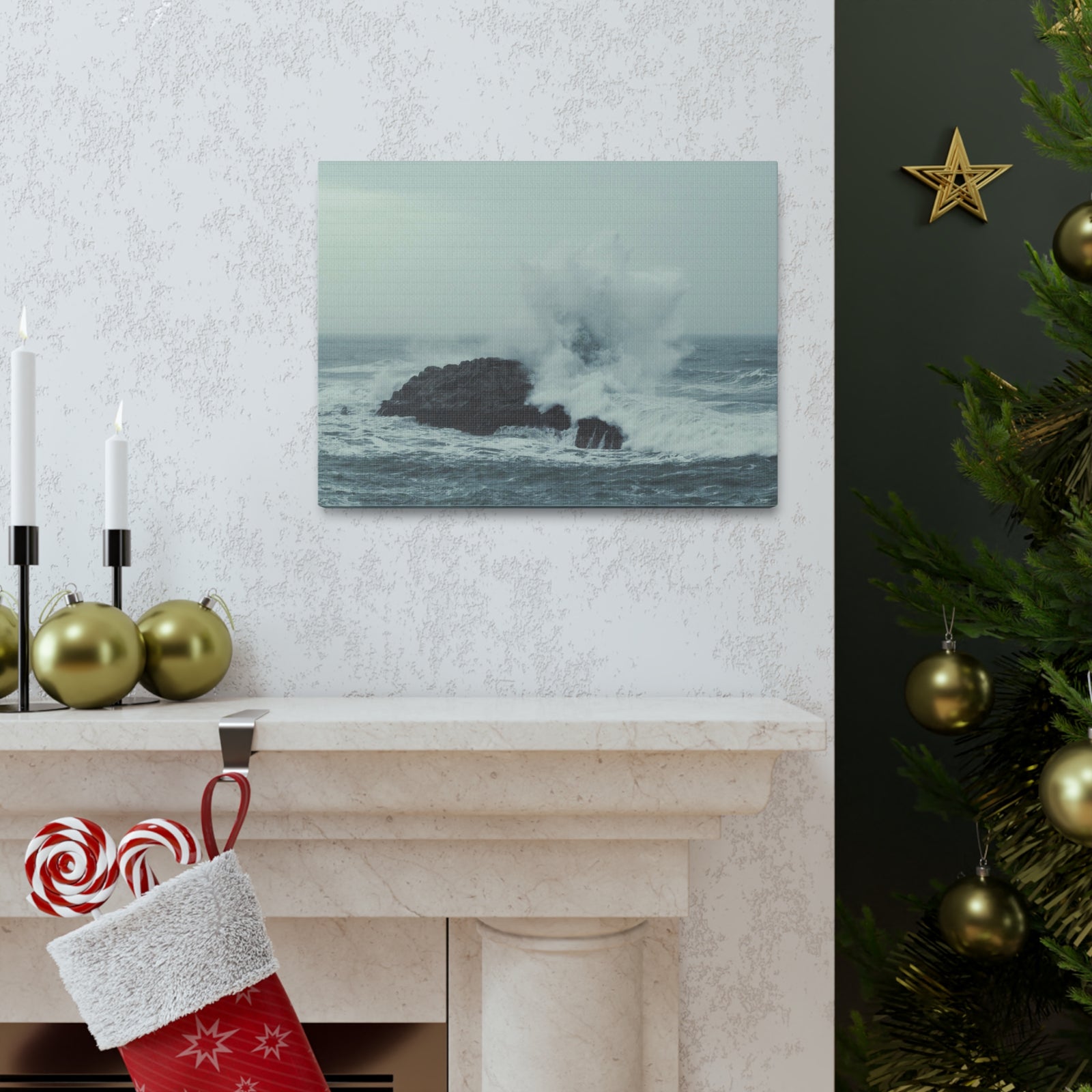 Splashing Water Rock Ocean Landscape Ocean Canvas Wall Art for Home Decor Ready-to-Hang-Express Your Love Gifts