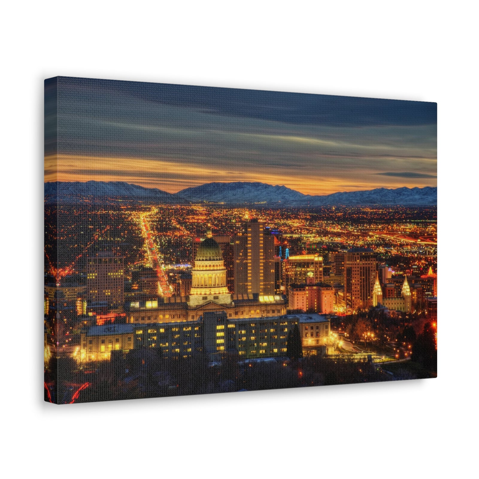 Salt Lake City Night Skyline Canvas Artwork High-Quality Breathtaking Stunning Cityscape for Home Decor Ready to Hang-Express Your Love Gifts