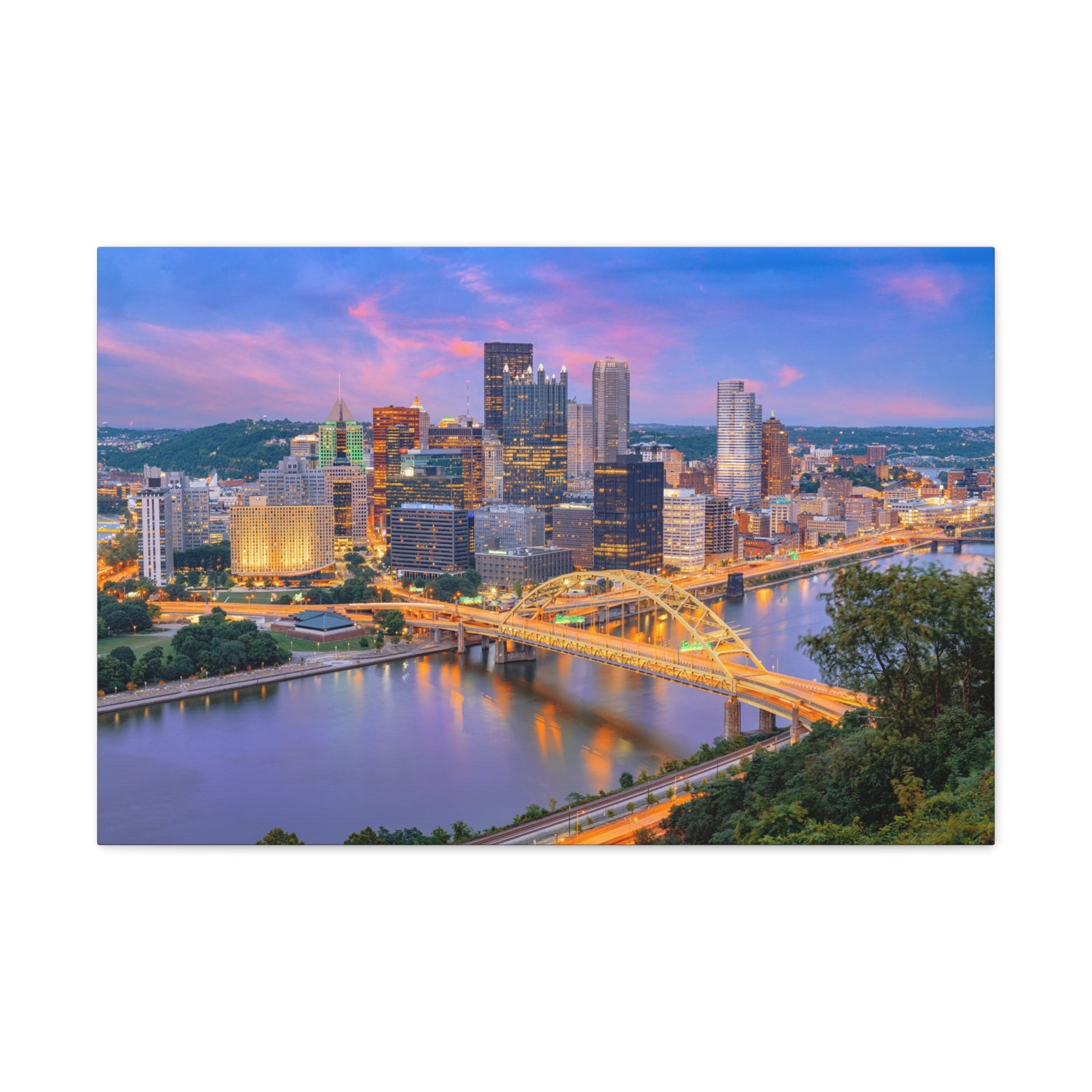Pittsburgh Night Skyline Canvas Artwork High-Quality Breathtaking Stunning Cityscape for Home Decor Ready to Hang-Express Your Love Gifts