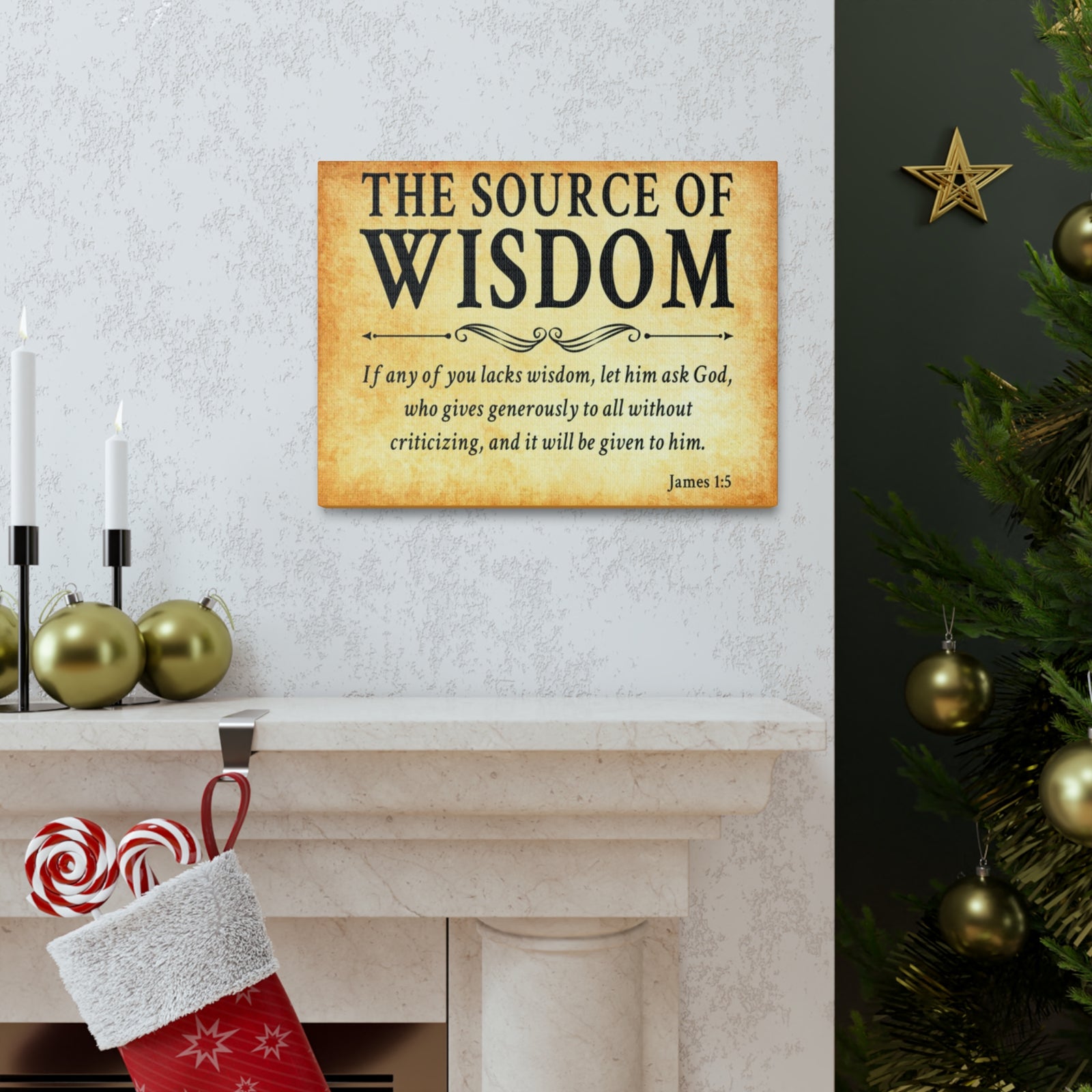 Scripture Walls James 1:5 The Source of Wisdom Gold Bible Verse Canvas Christian Wall Art Ready to Hang Unframed-Express Your Love Gifts