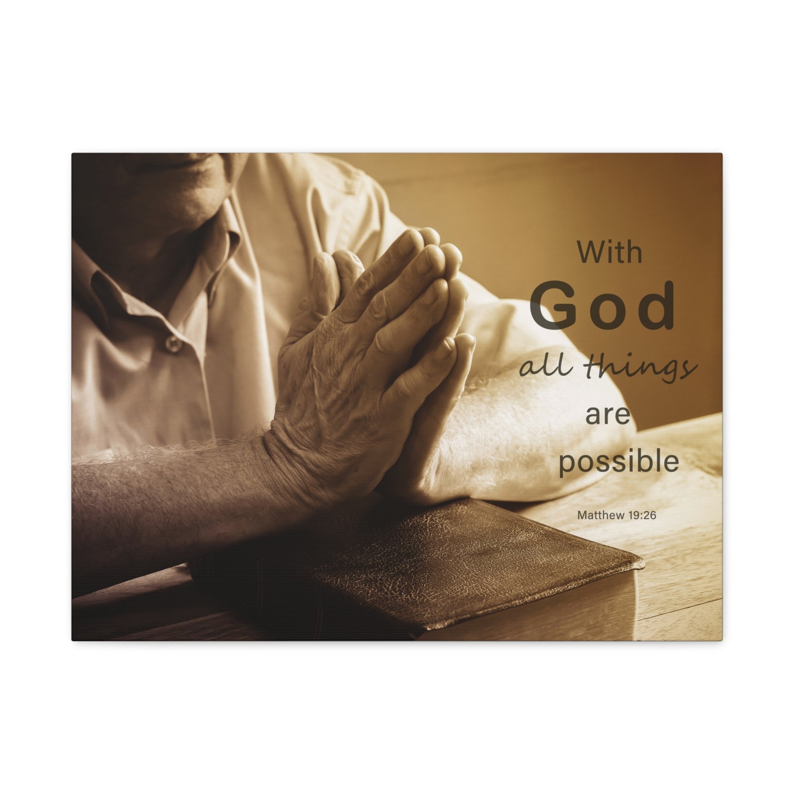 Scripture Walls With God Matthew 19:26 Praying Hands Bible Verse Canvas Christian Wall Art Ready to Hang-Express Your Love Gifts