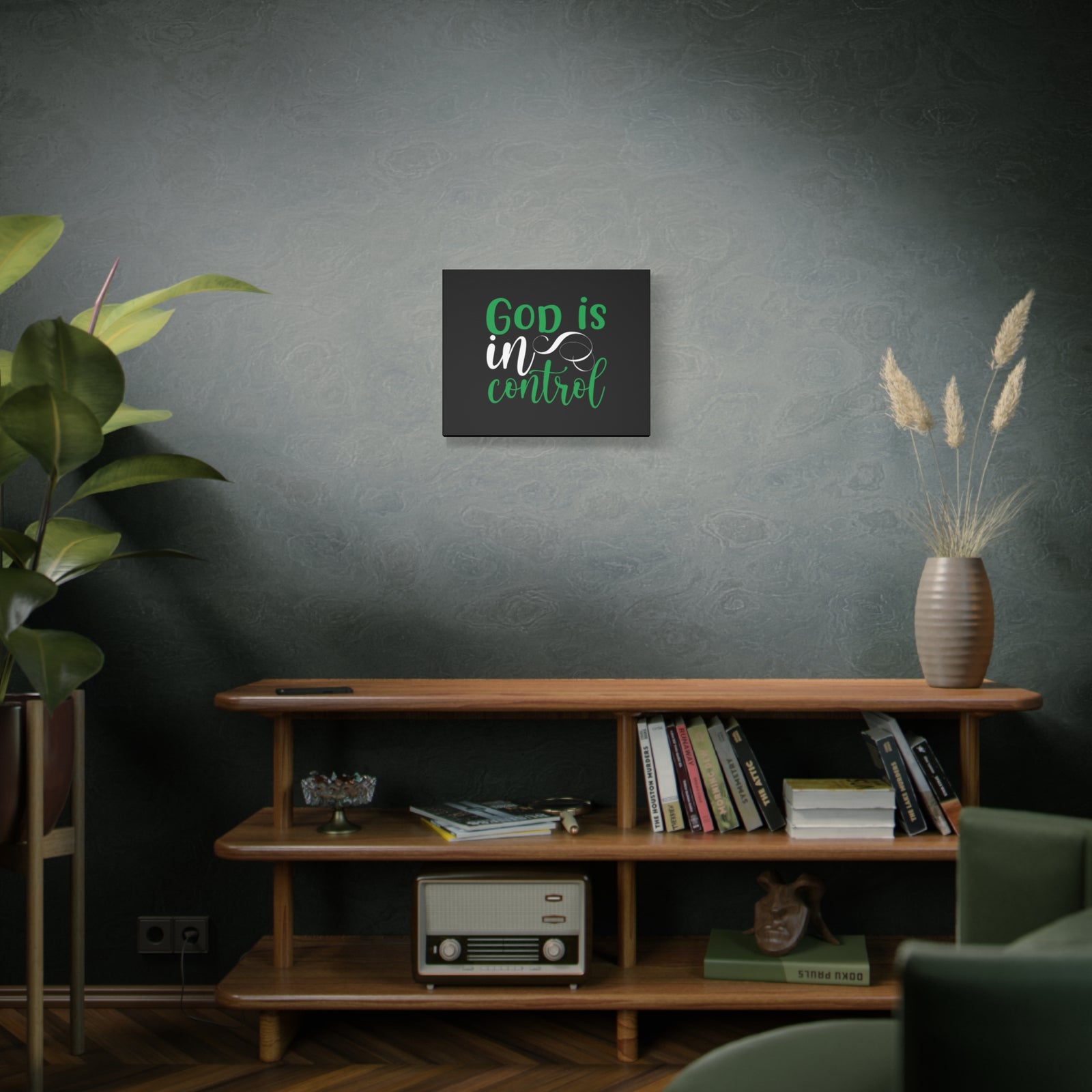 Scripture Canvas God Is In Control Psalm 27:1 Green Christian Wall Art Bible Verse Print Ready to Hang-Express Your Love Gifts