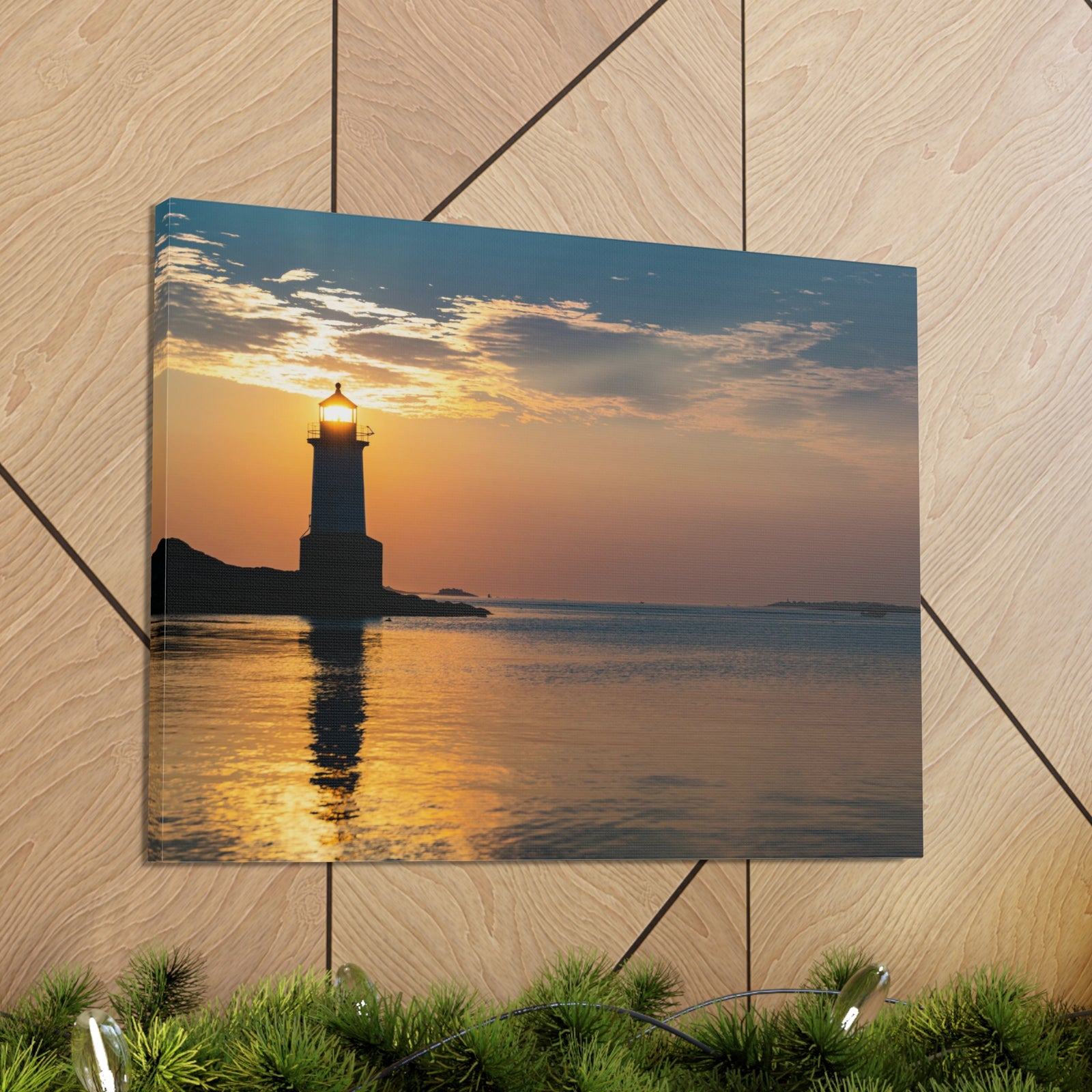 Lighthouse at Dawn Forest Floral Nature Photography Canvas Wall Art for Home Decor Ready-to-Hang-Express Your Love Gifts
