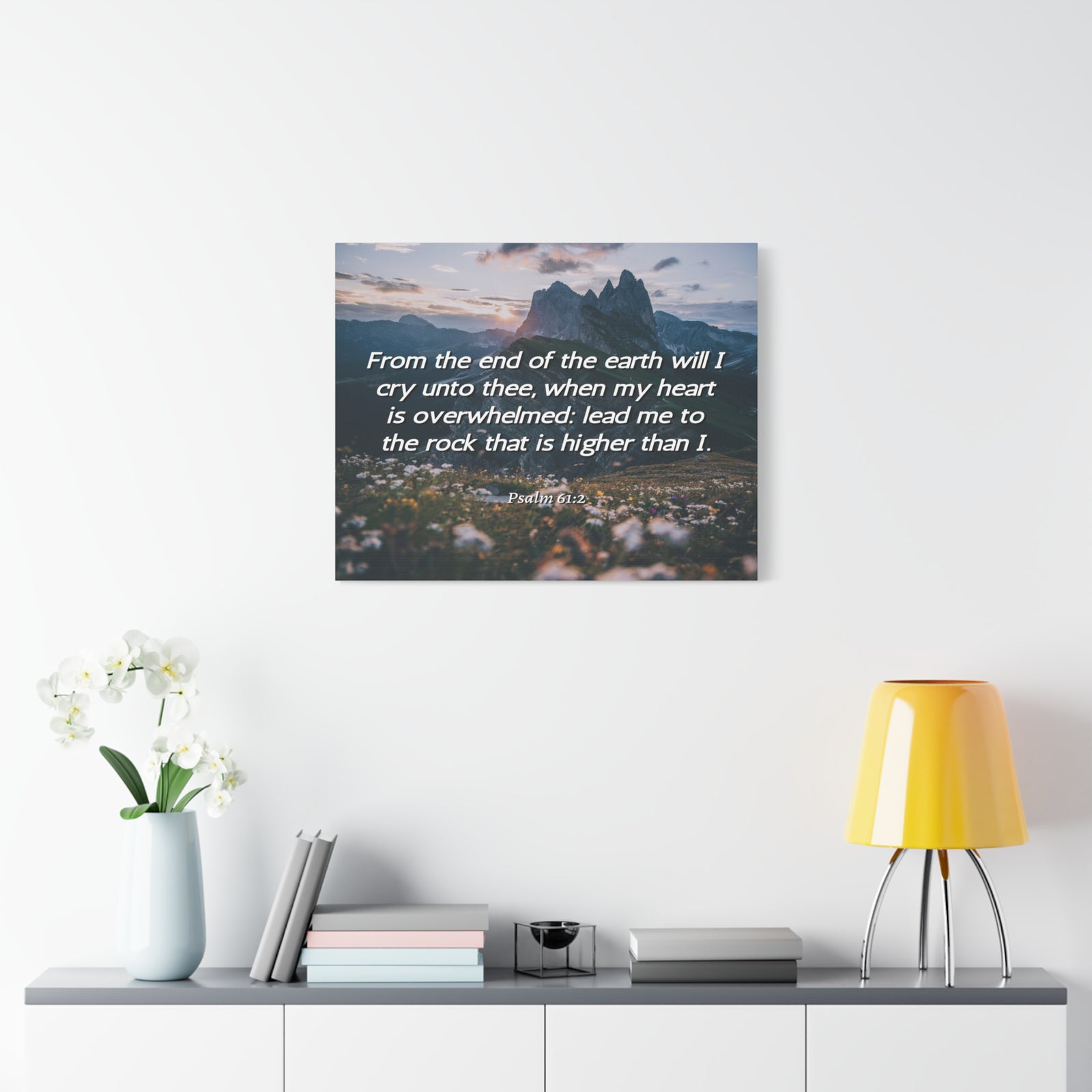 Scripture Canvas Heart Is Overwhelmed Psalms 61:2 Christian Wall Art Bible Verse Print Ready to Hang-Express Your Love Gifts
