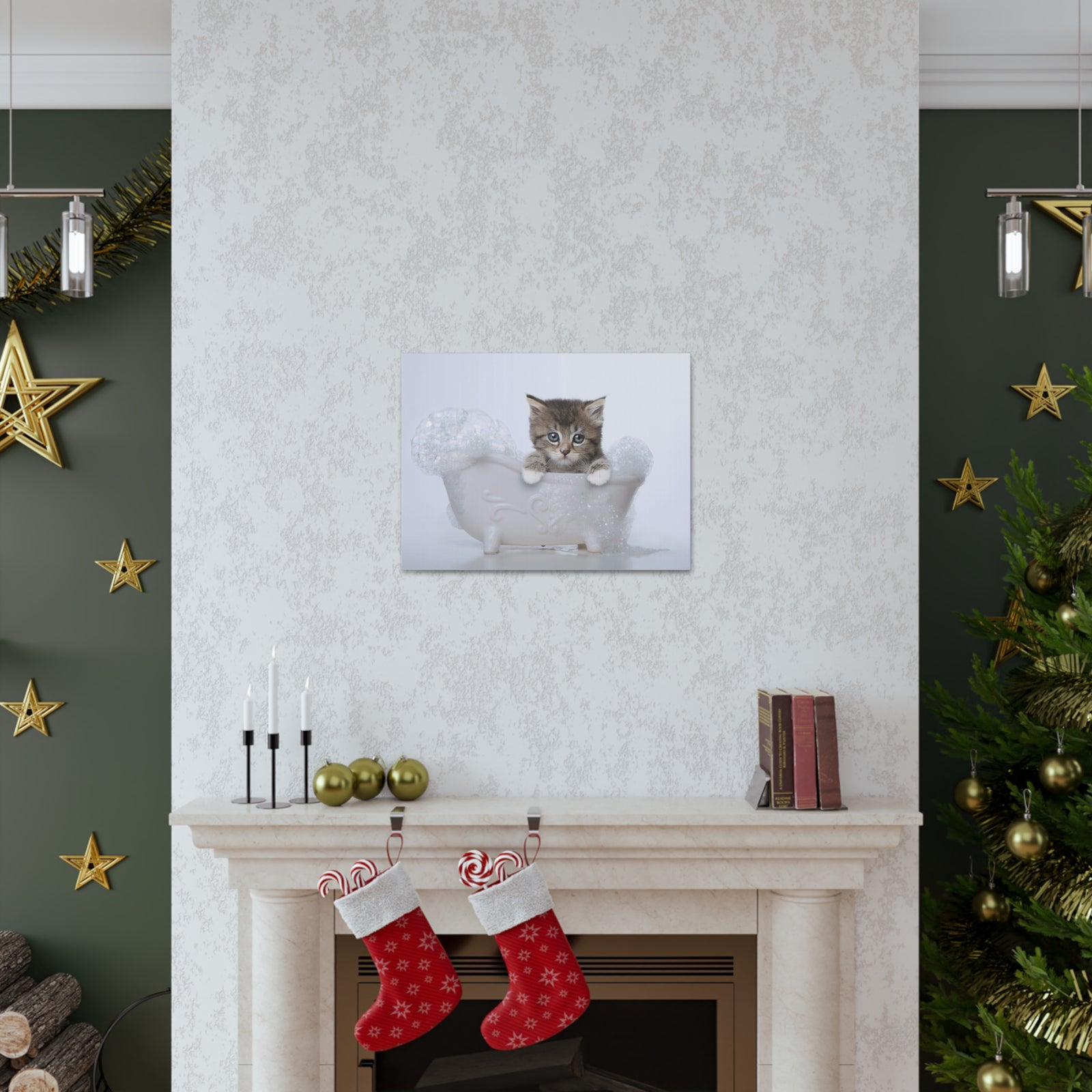 Cute Main Coon Kitten Bathee Canvas Wall Art for Home Decor Ready-to-Hang-Express Your Love Gifts