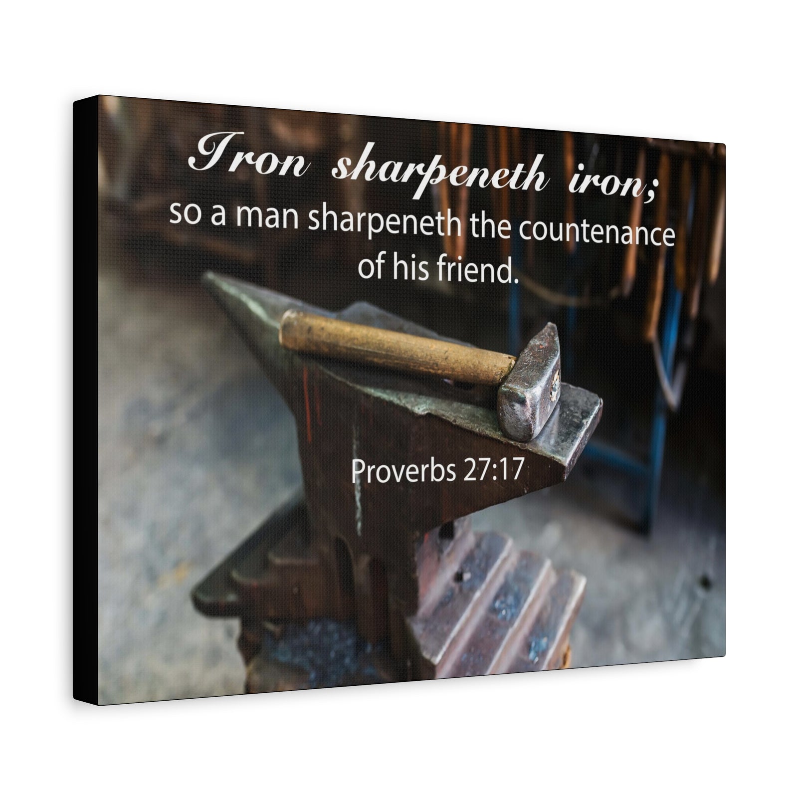 Scripture Canvas Iron Sharpeneth Iron Proverbs 27:17 Christian Wall Art Bible Verse Print Ready to Hang-Express Your Love Gifts