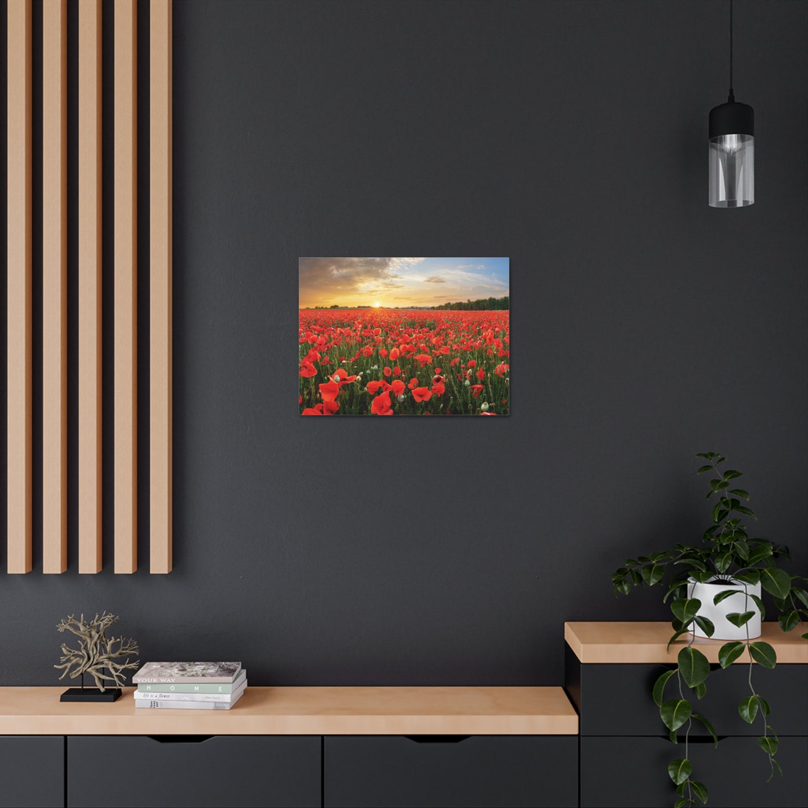 Sunset Over Poppy Field Flower Canvas Wall Art for Home Decor Ready-to-Hang-Express Your Love Gifts