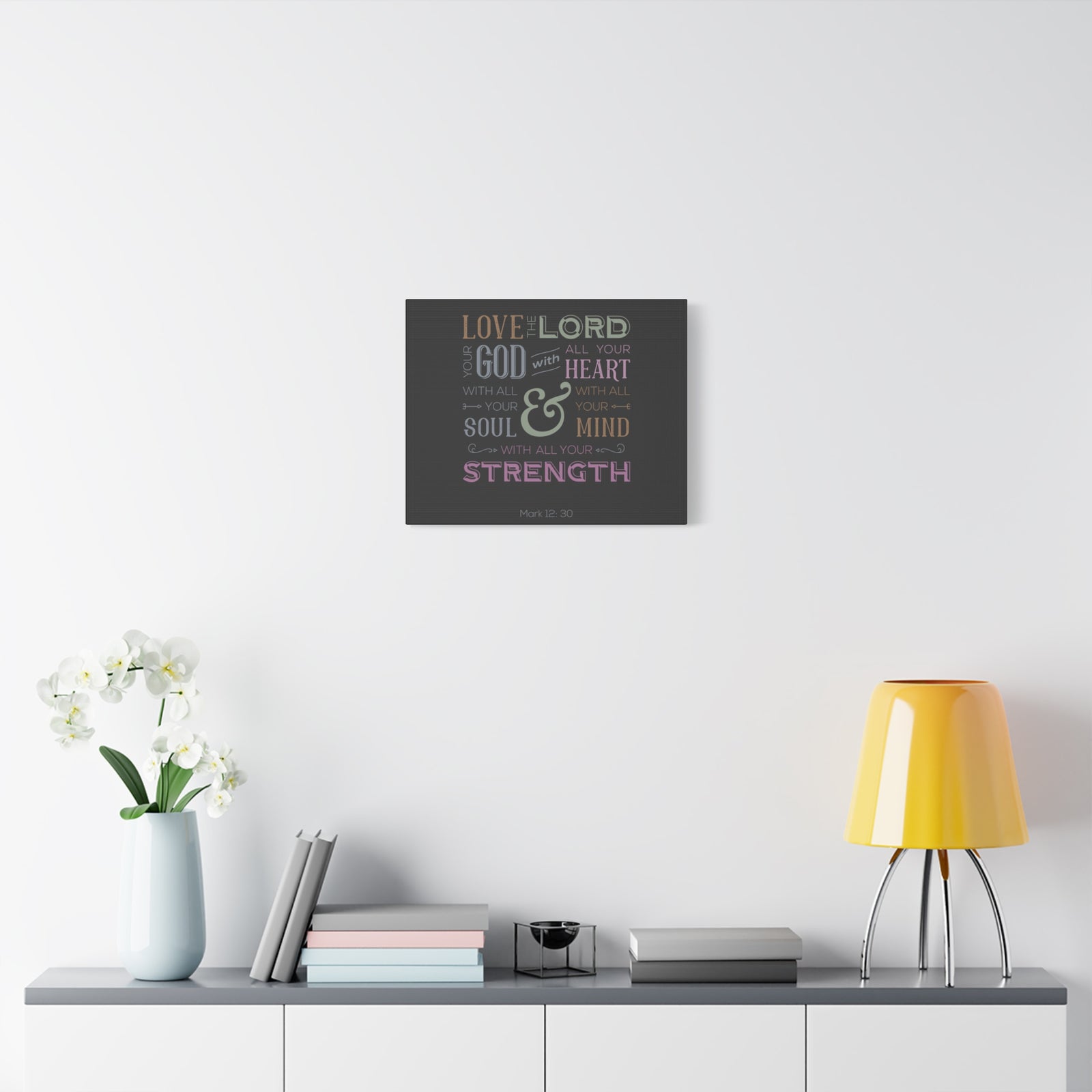 Scripture Canvas With All Your Mind Mark 12:30 Christian Wall Art Bible Verse Print Ready to Hang-Express Your Love Gifts