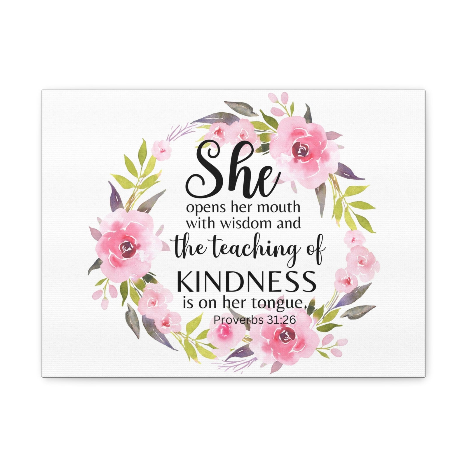 Scripture Walls Proverbs 31:26 She Teaches Kindness Bible Verse Canvas Christian Wall Art Ready to Hang Unframed-Express Your Love Gifts