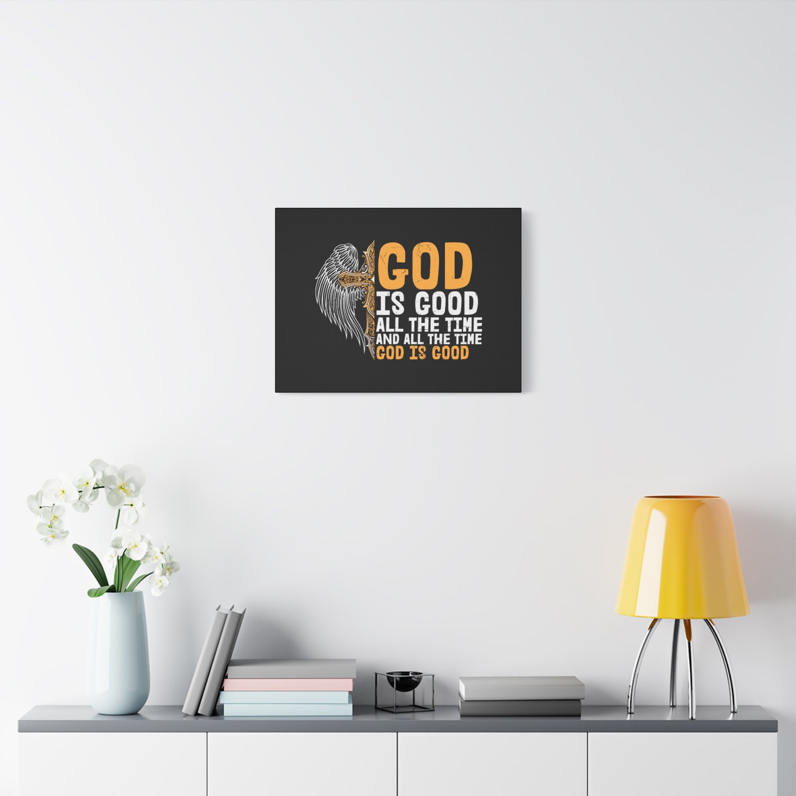 Scripture Canvas God Is Good Psalm 103:8 Yellow Christian Wall Art Bible Verse Print Ready to Hang-Express Your Love Gifts