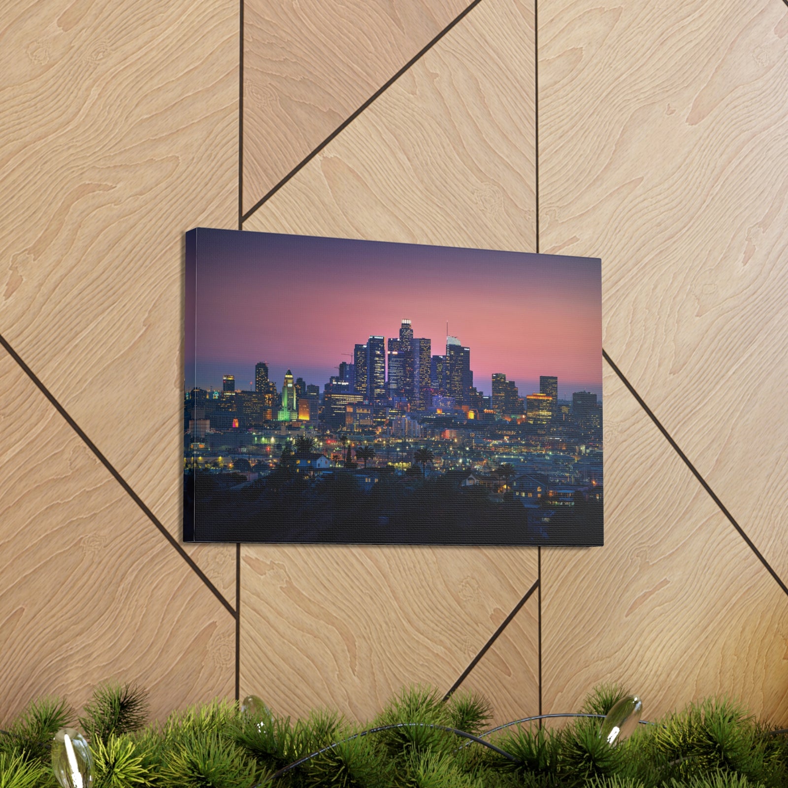 Los Angeles Night Skyline Canvas Artwork High-Quality Breathtaking Stunning Cityscape for Home Decor Ready to Hang-Express Your Love Gifts