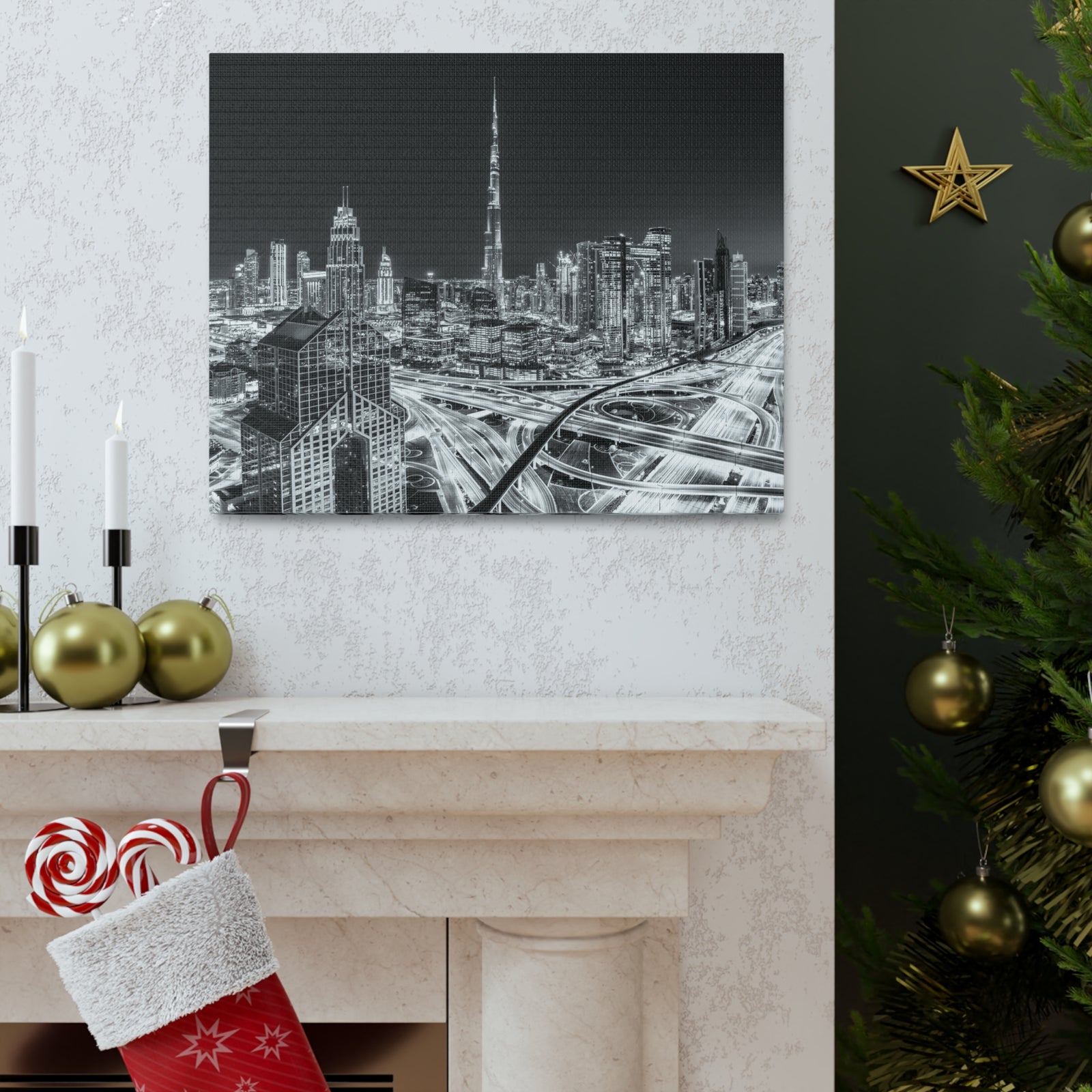 Dubai Black And White Skyline Canvas Artwork High-Quality Breathtaking Stunning Cityscape for Home Decor Ready to Hang-Express Your Love Gifts
