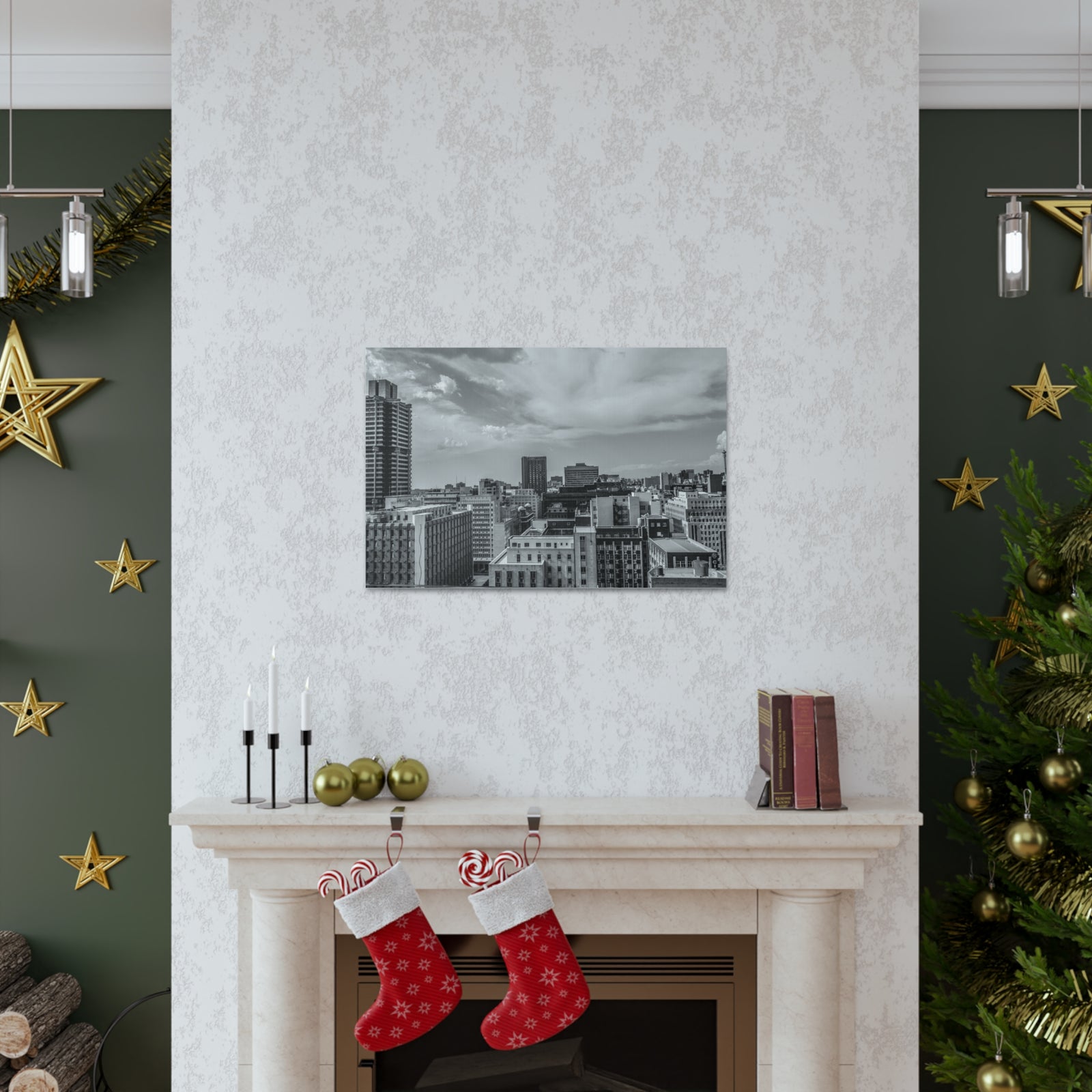 Johannesburg Black And White Skyline Canvas Artwork High-Quality Breathtaking Stunning Cityscape for Home Decor Ready to Hang-Express Your Love Gifts
