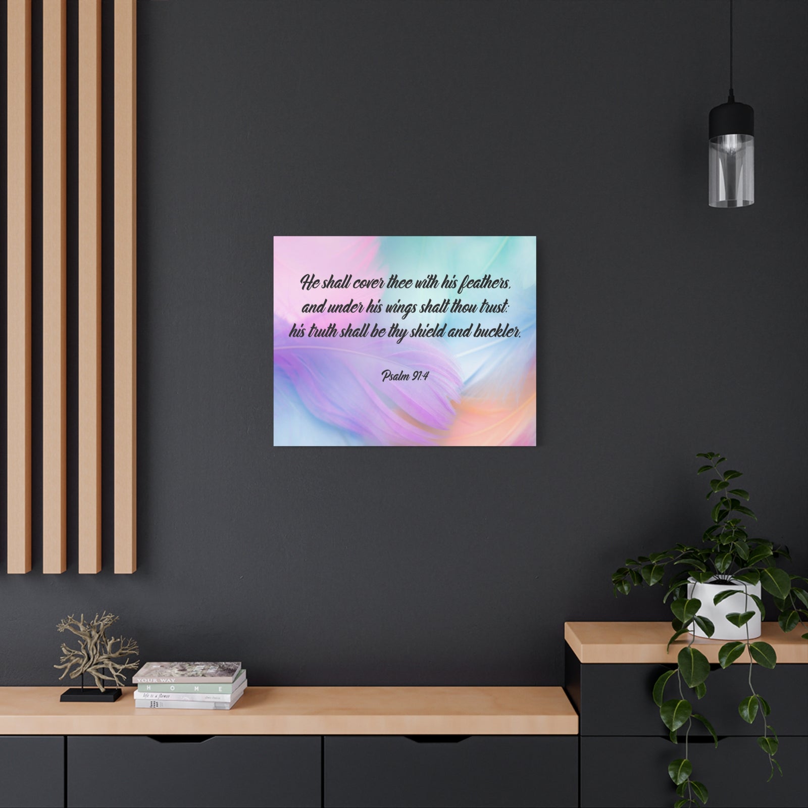 Scripture Canvas Under His Wings Psalm 91:4 Christian Wall Art Bible Verse Print Ready to Hang-Express Your Love Gifts