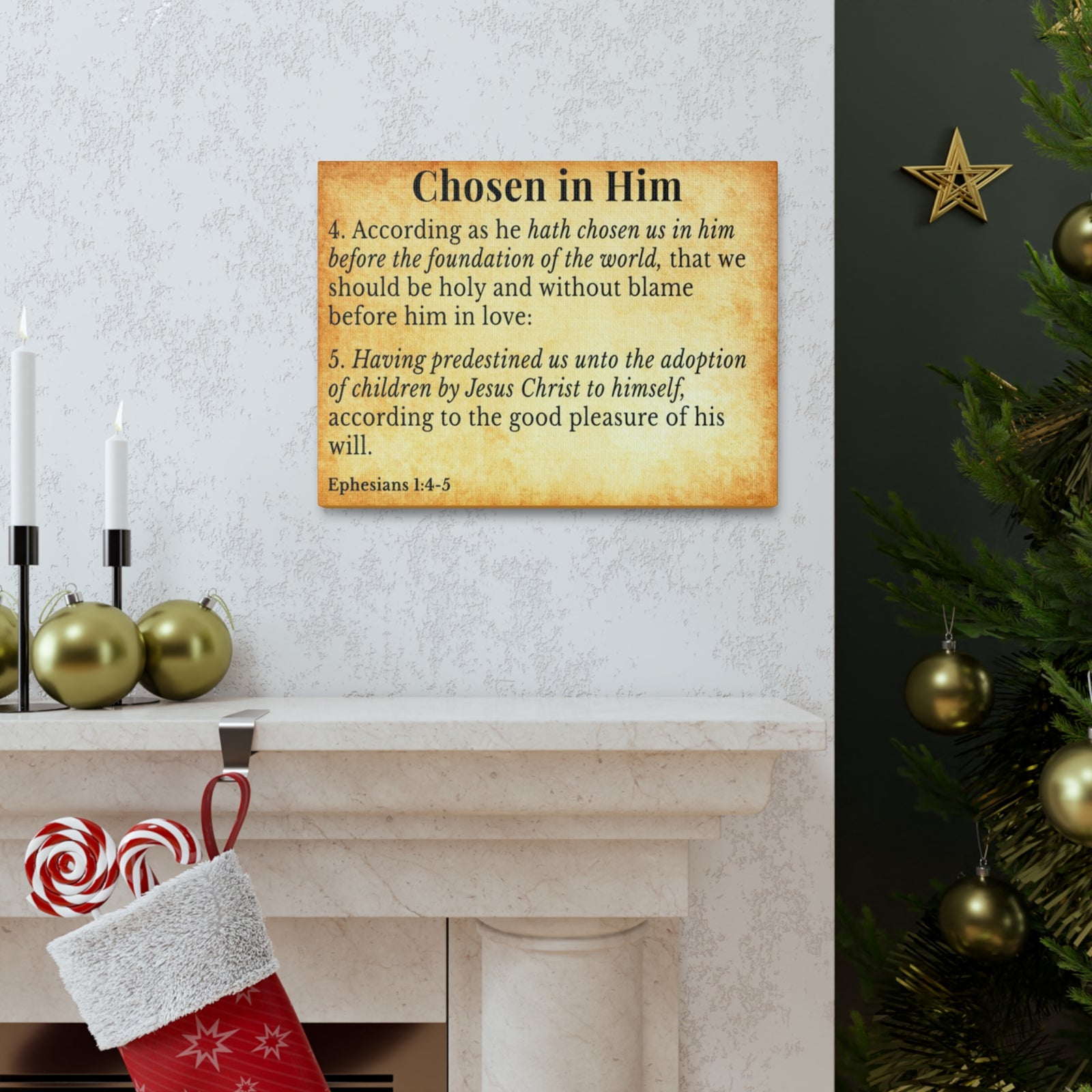 Scripture Walls Ephesians 1:4-5 Chosen in Christ Gold Bible Verse Canvas Christian Wall Art Ready to Hang Unframed-Express Your Love Gifts