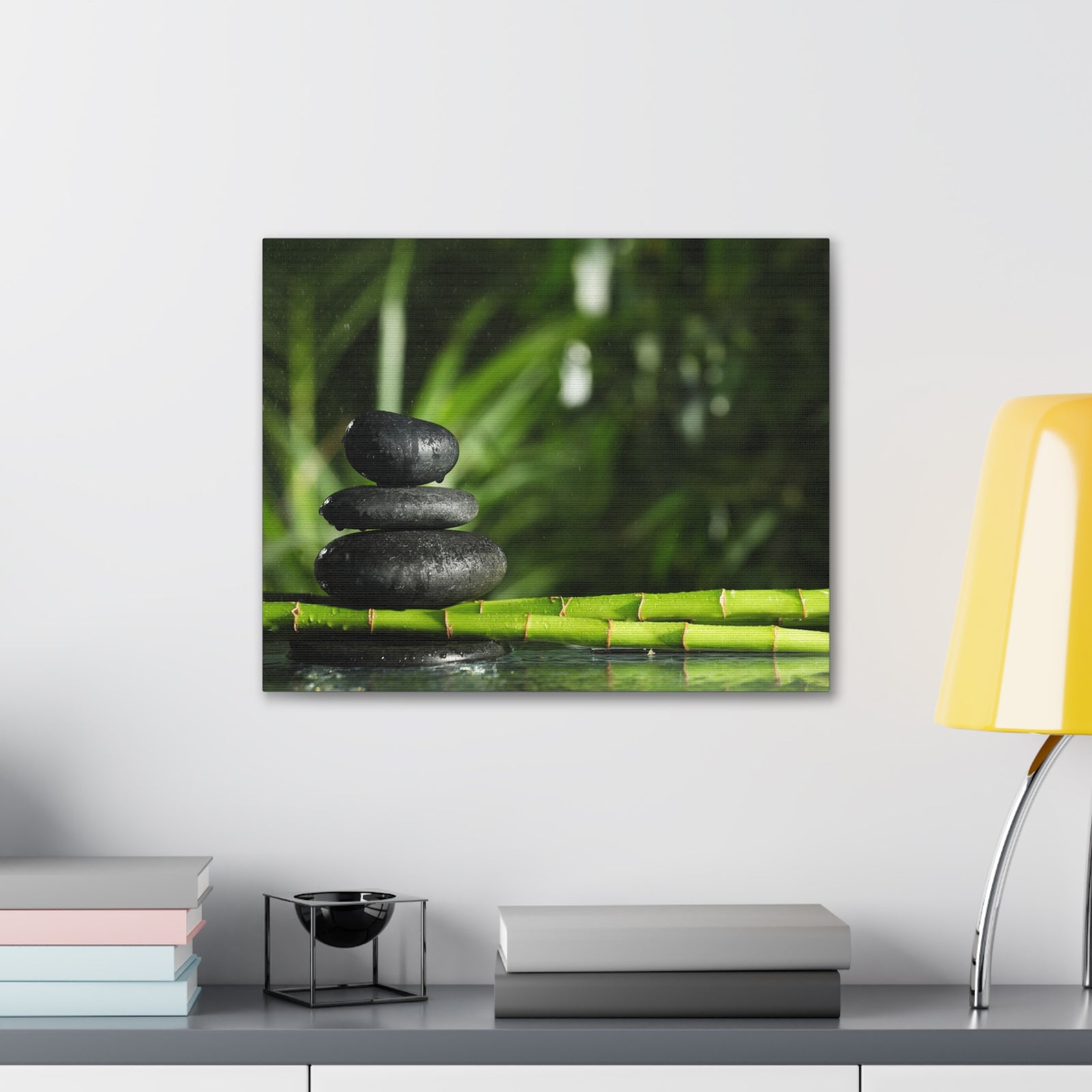 Stacked Stones on Bamboo Forest Floral Nature Photography Canvas Wall Art for Home Decor Ready-to-Hang-Express Your Love Gifts