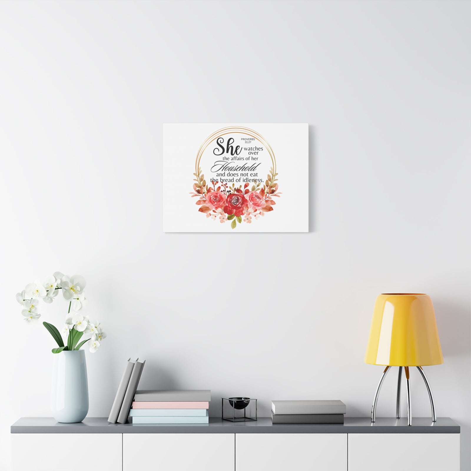 Scripture Walls Proverbs 31:27 She Watches Over Her Household Bible Verse Canvas Christian Wall Art Ready to Hang Unframed-Express Your Love Gifts