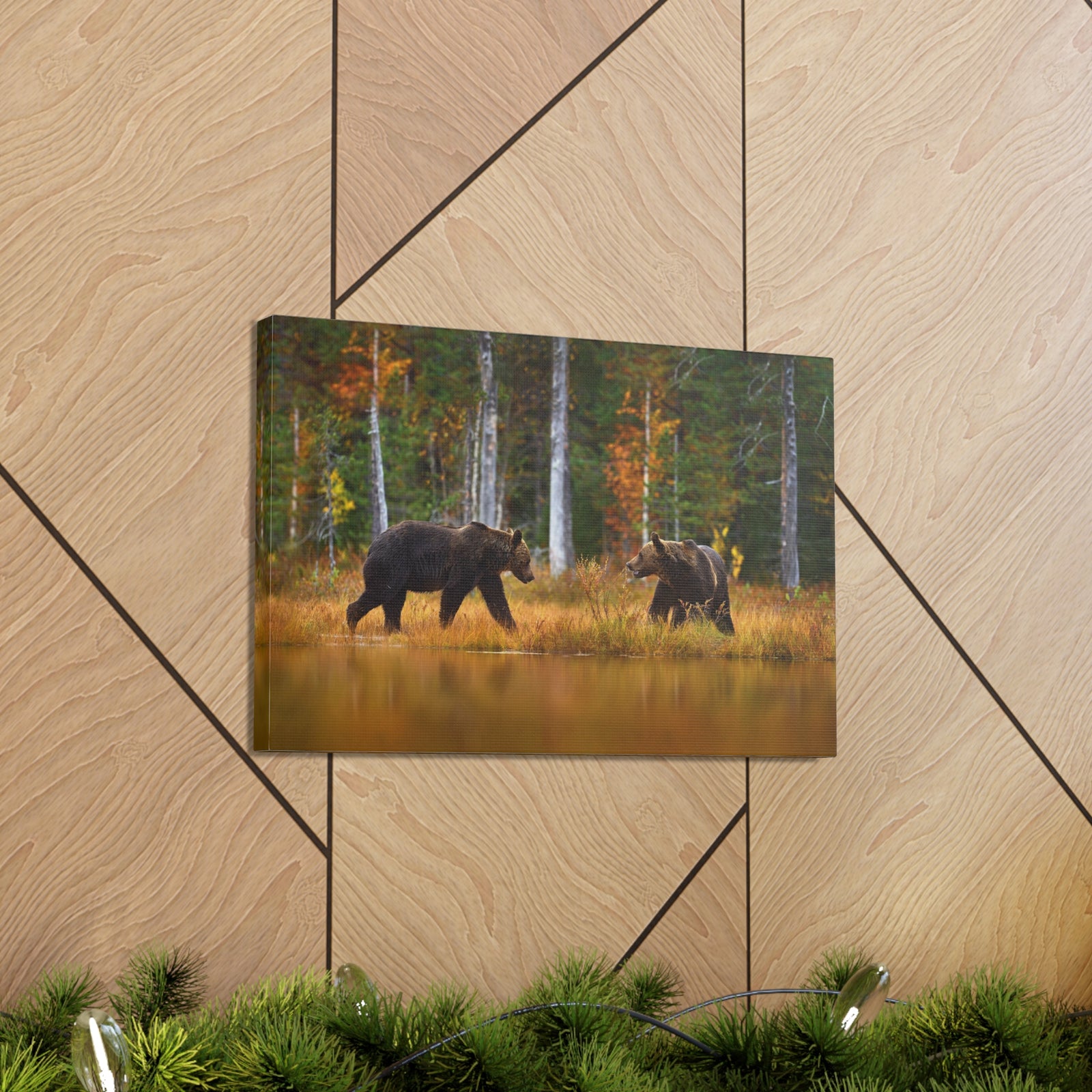 Spring Forest Bears Nature Wilderness Photography Canvas Wall Art for Home Decor Ready-to-Hang-Express Your Love Gifts
