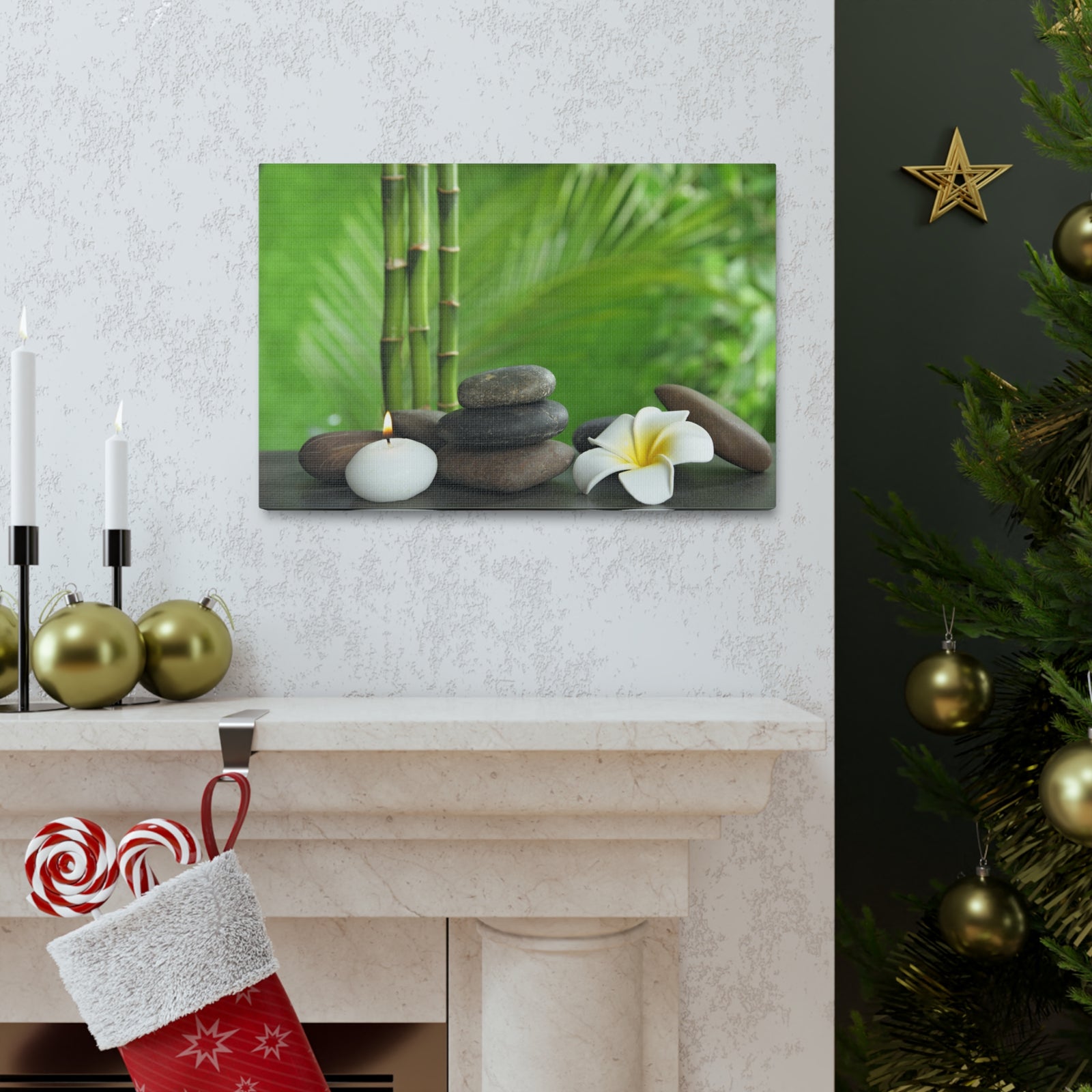 Stones on Table Forest Floral Nature Photography Canvas Wall Art for Home Decor Ready-to-Hang-Express Your Love Gifts